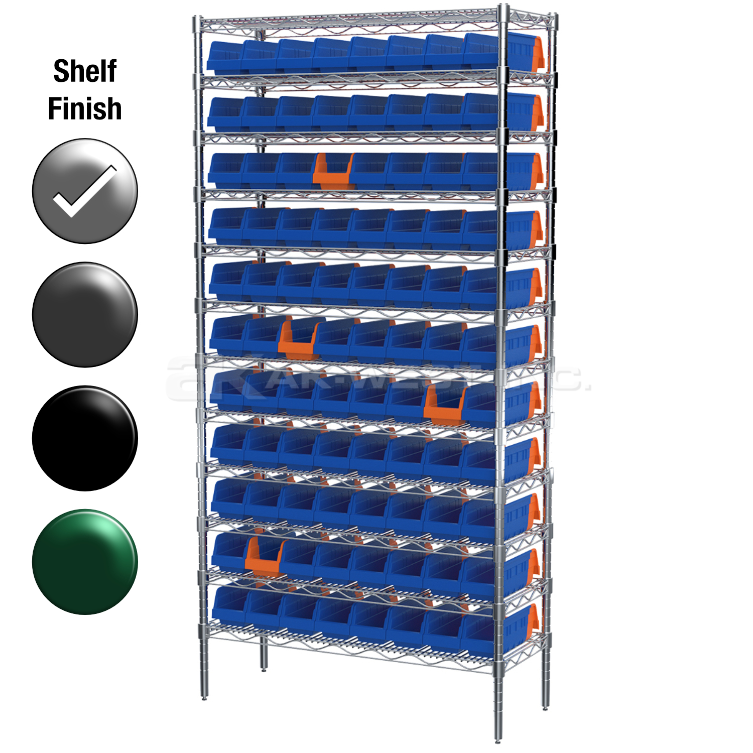 12"D x 36"W x 74"H Chrome Shelf w/ (12) Shelves and (88) 36442s