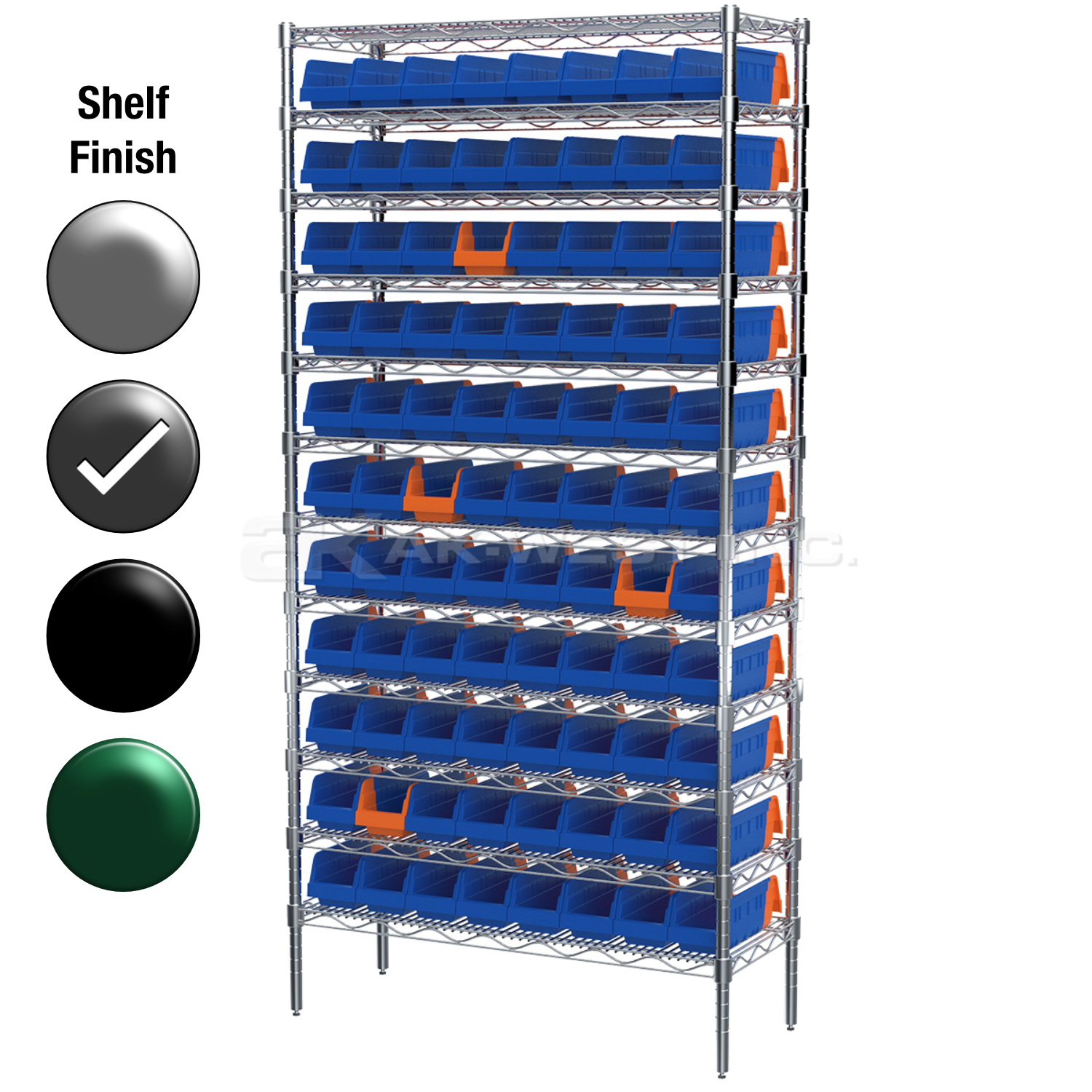 12"D x 36"W x 74"H Grey Epoxy Shelf w/ (12) Shelves and (88) 36442s