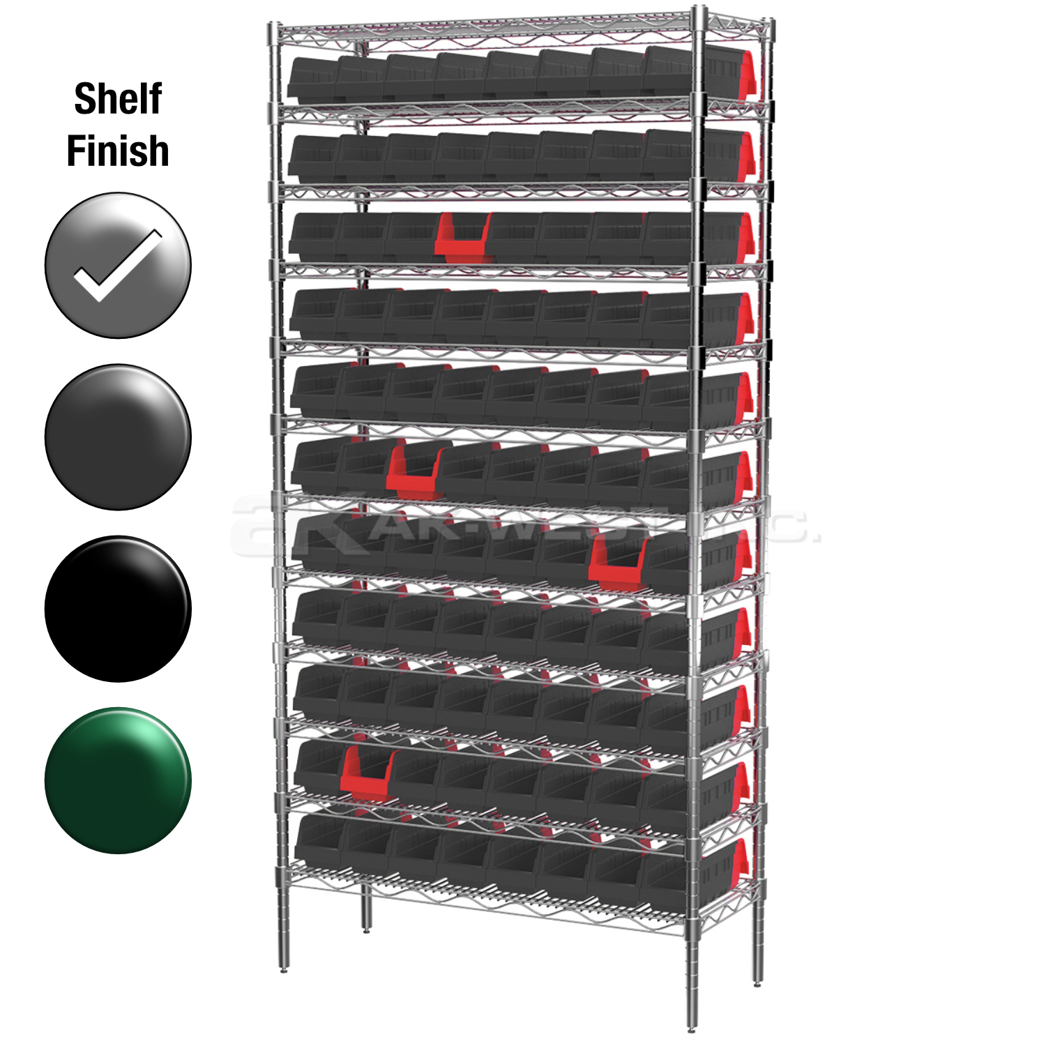 12"D x 36"W x 74"H Chrome Shelf w/ (12) Shelves and (88) 36442s