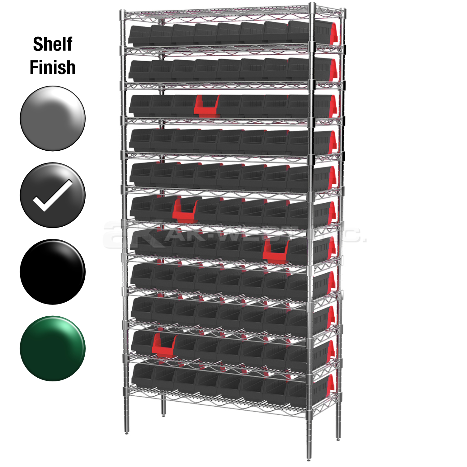 12"D x 36"W x 74"H Grey Epoxy Shelf w/ (12) Shelves and (88) 36442s