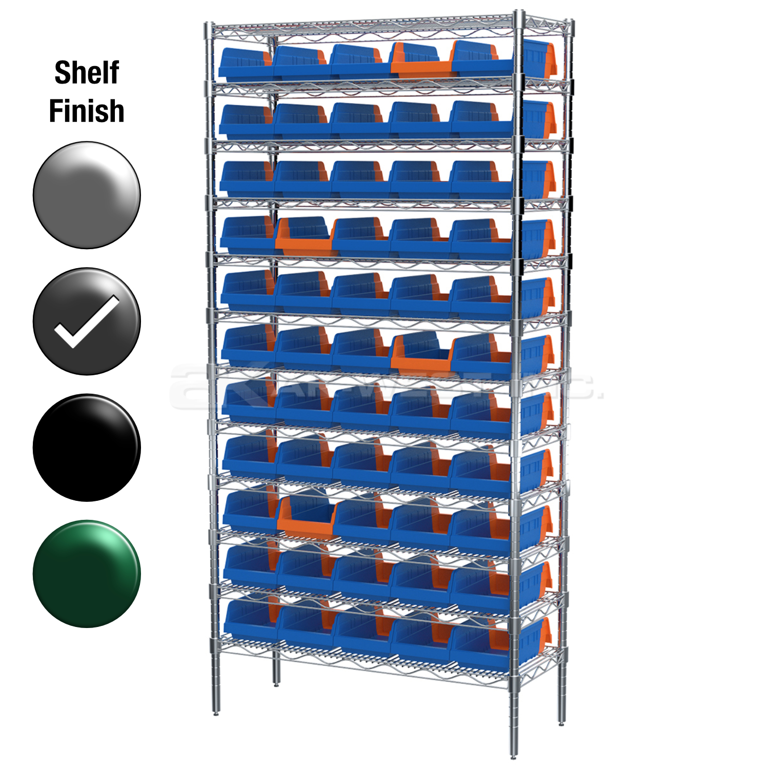 12"D x 36"W x 74"H Grey Epoxy Shelf w/ (12) Shelves and (55) 36462s