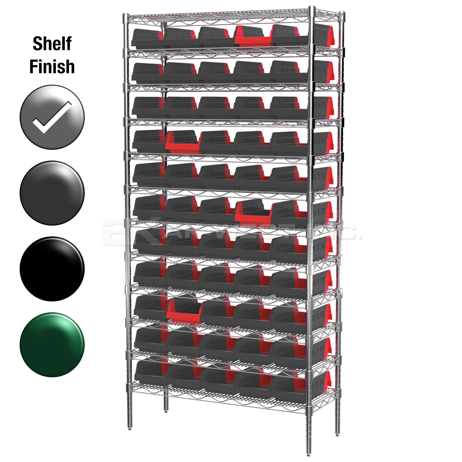 12"D x 36"W x 74"H Chrome Shelf w/ (12) Shelves and (55) 36462s