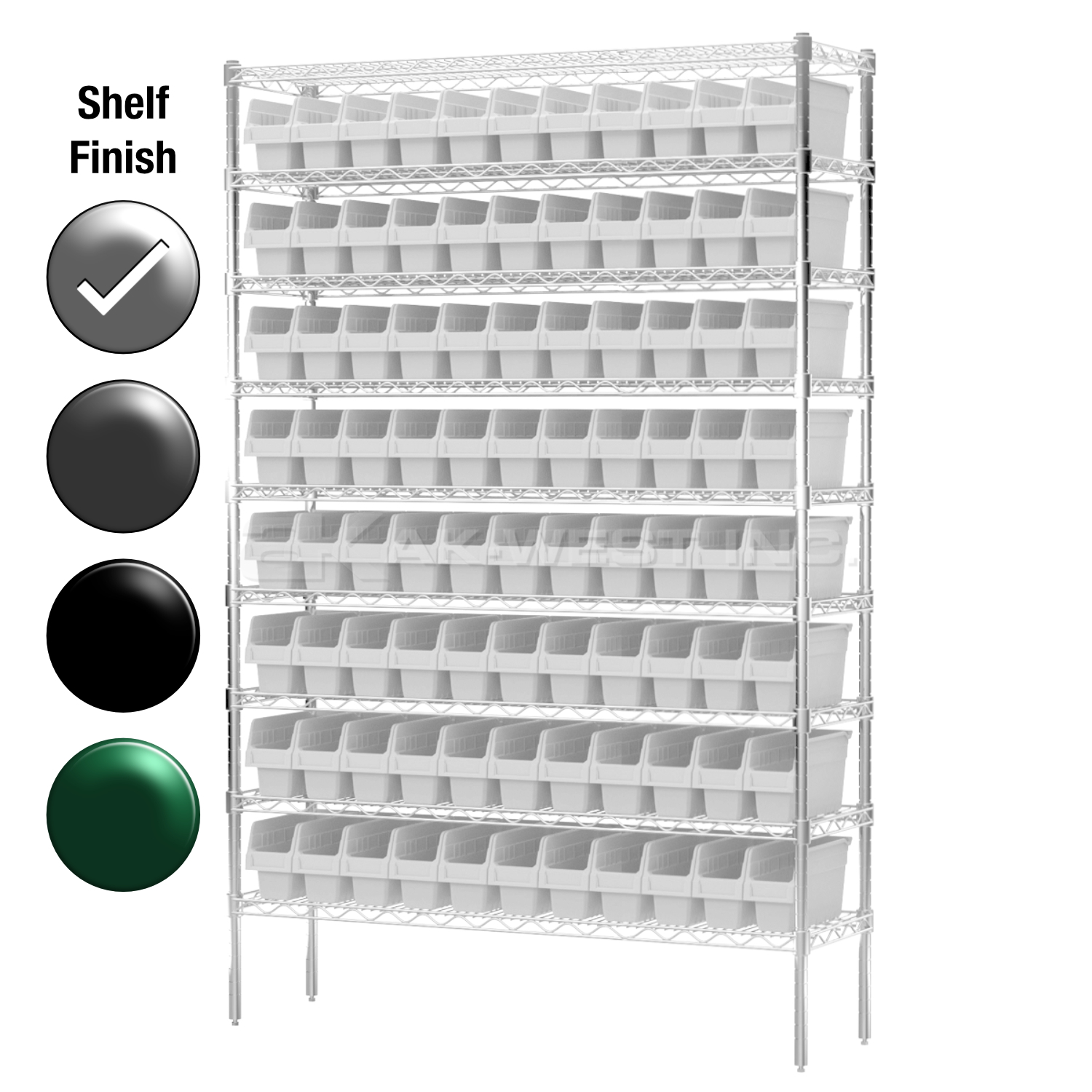 12"D x 48"W x 74"H Chrome Shelf w/ (9) Shelves and (88) 30040s