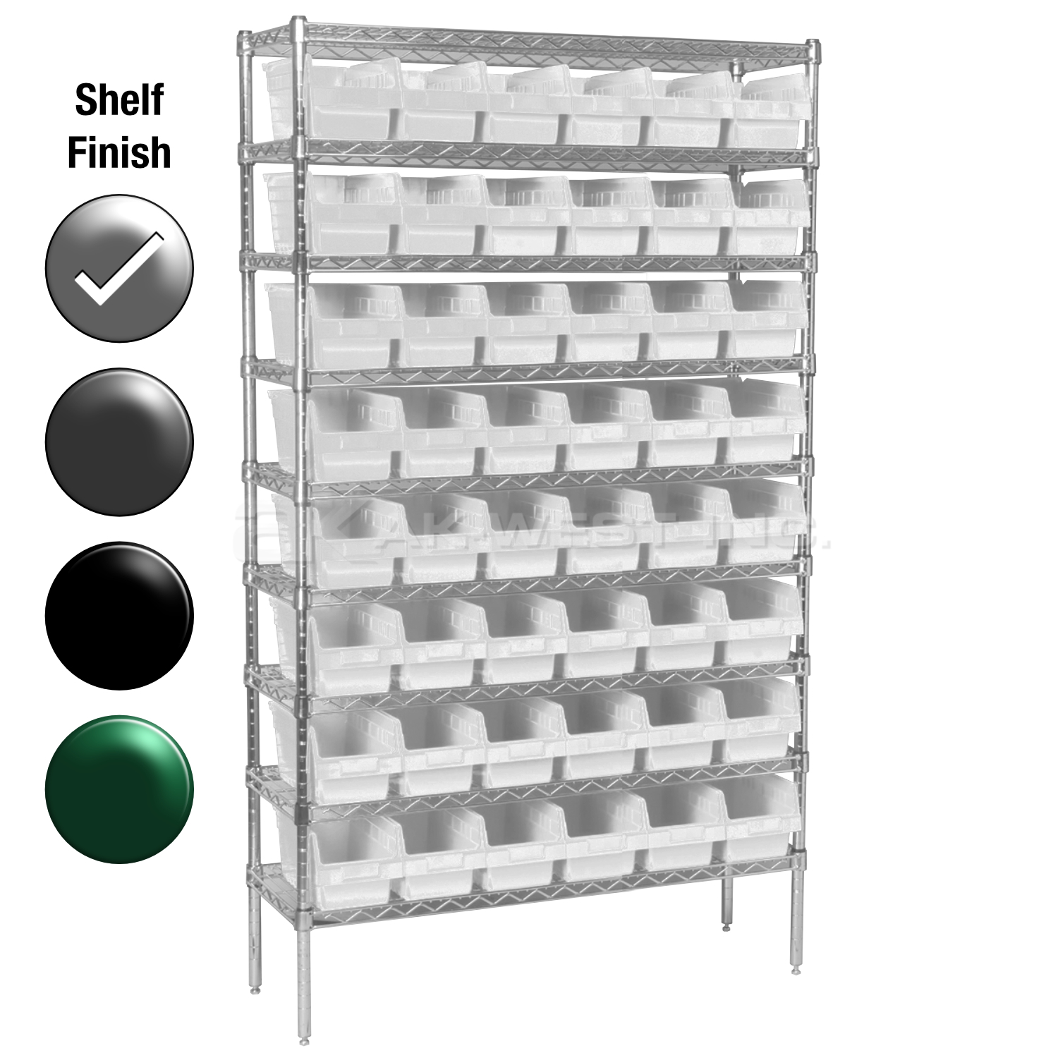 12"D x 48"W x 74"H Chrome Shelf w/ (9) Shelves and (48) 30090s