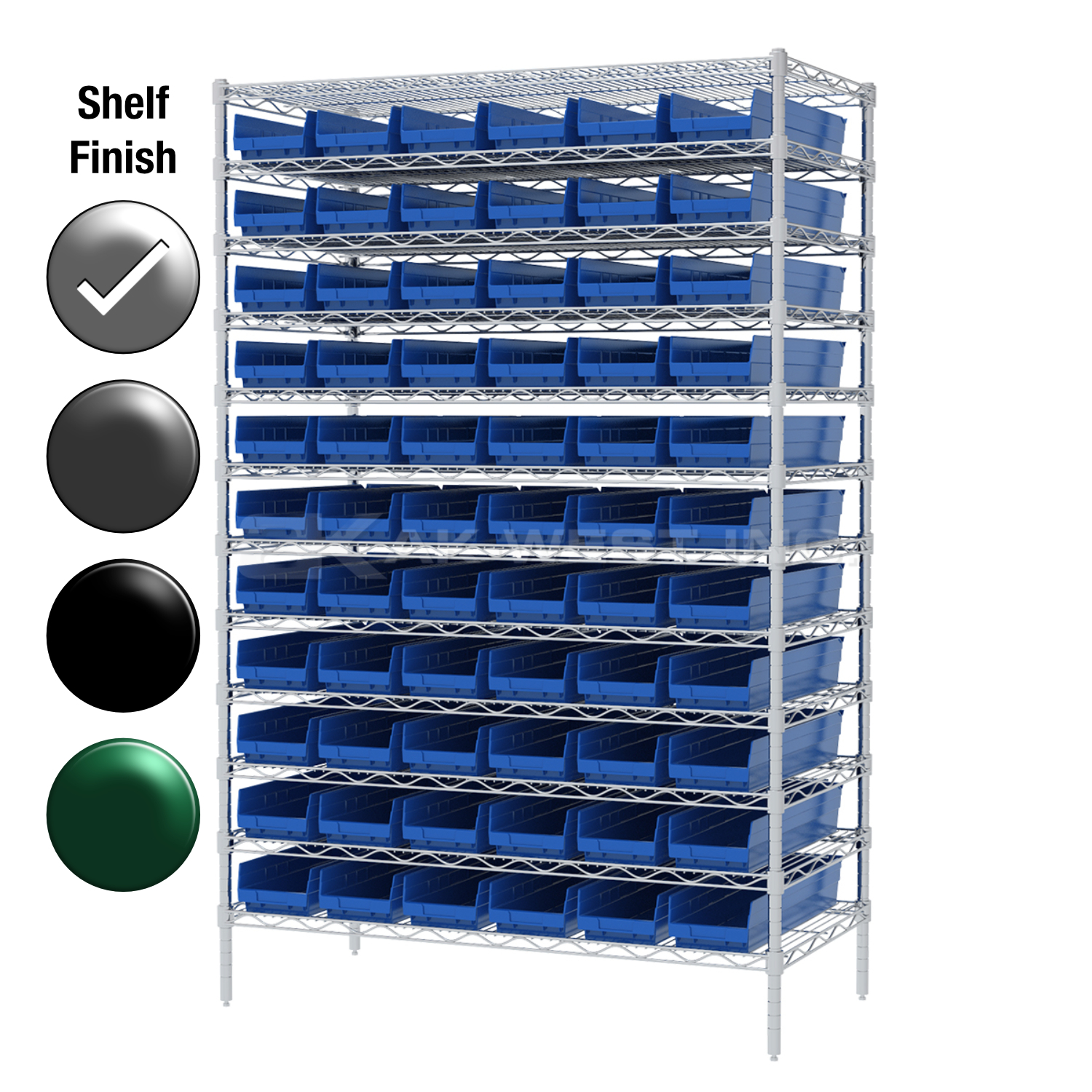 12"D x 48"W x 74"H Chrome Shelf w/ (12) Shelves and (66) 30130s