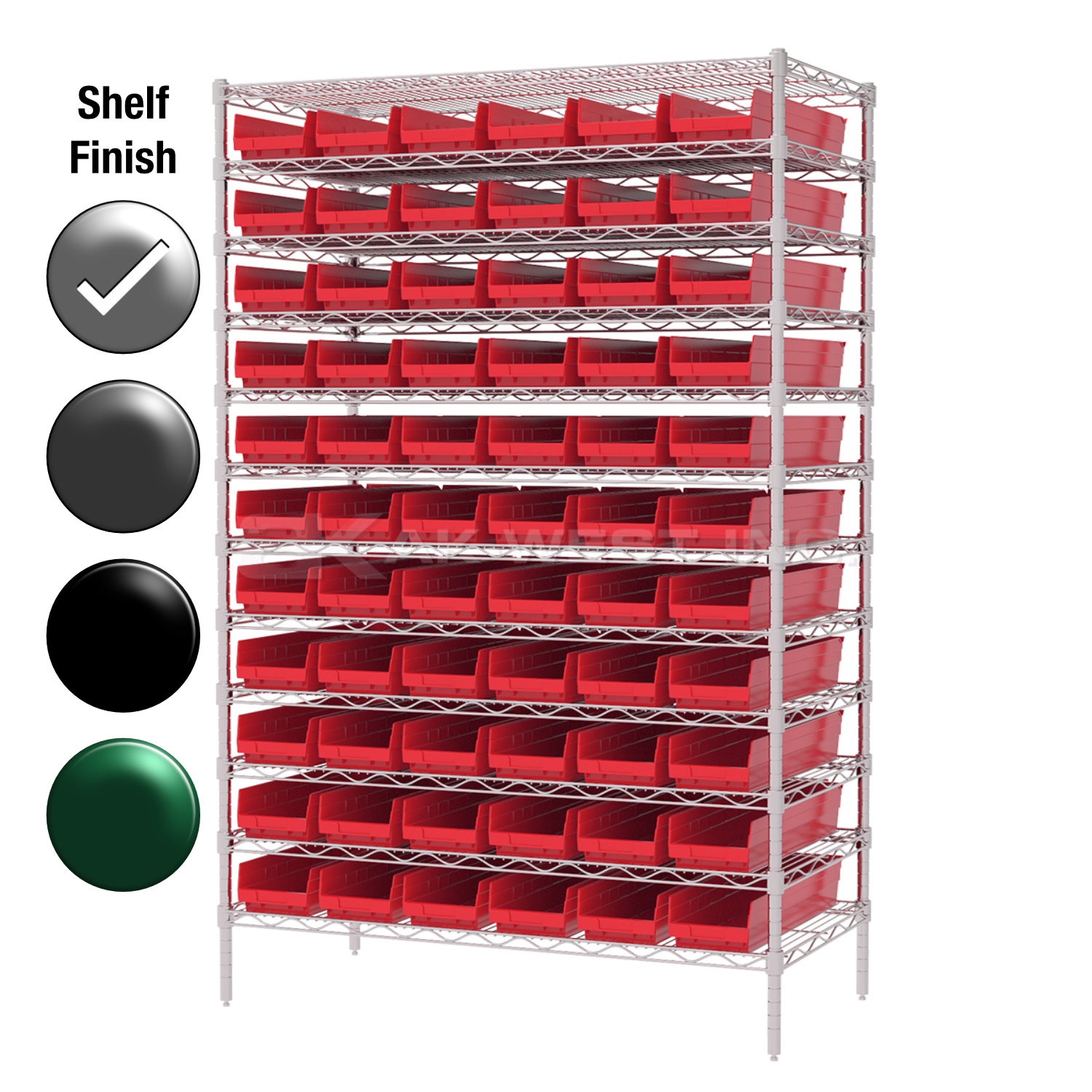 12"D x 48"W x 74"H Chrome Shelf w/ (12) Shelves and (66) 30130s