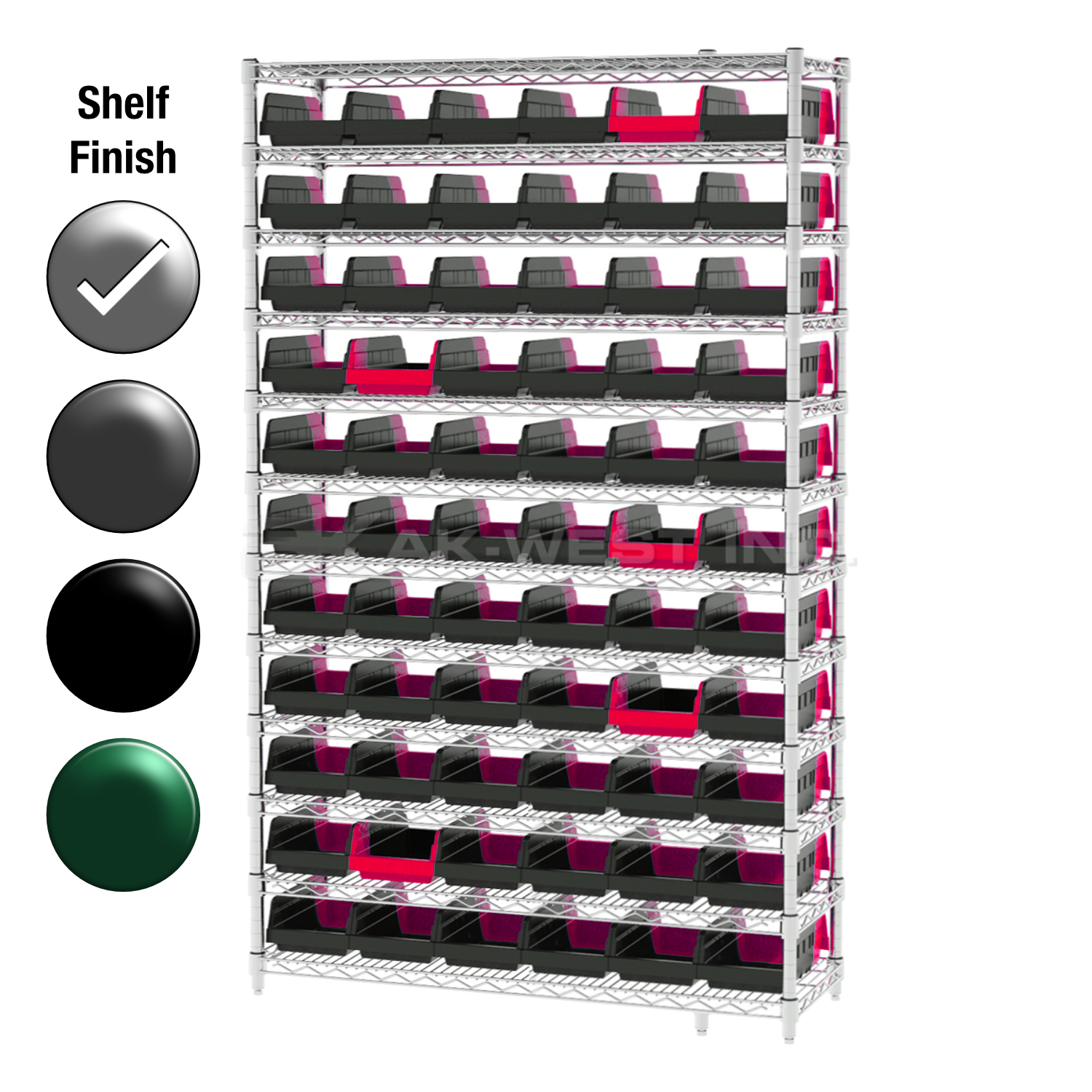 12"D x 48"W x 74"H Chrome Shelf w/ (12) Shelves and (66) 36462s