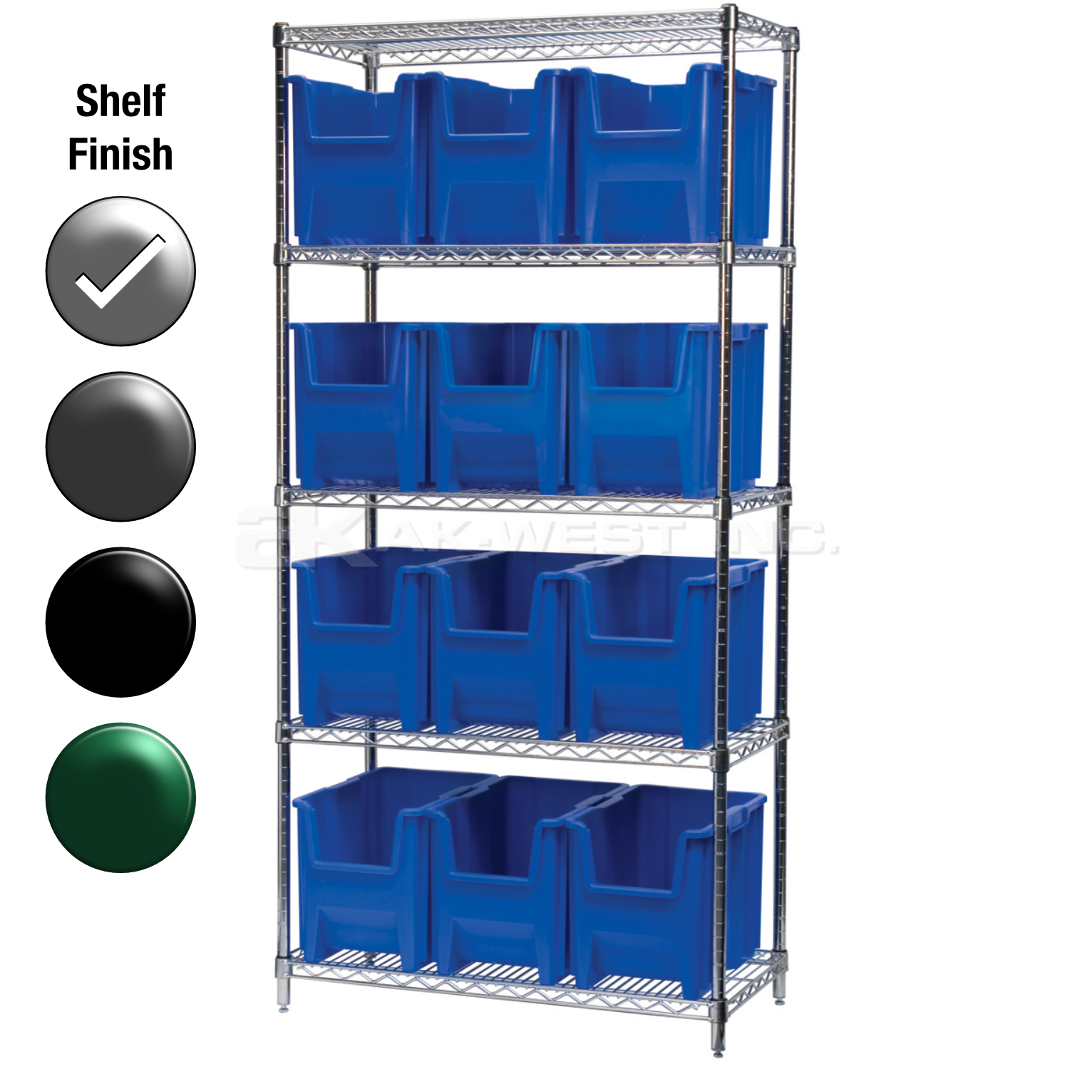 18"D x 36"W x 74"H Chrome Shelf w/ (5) Shelves and (12) 13014s