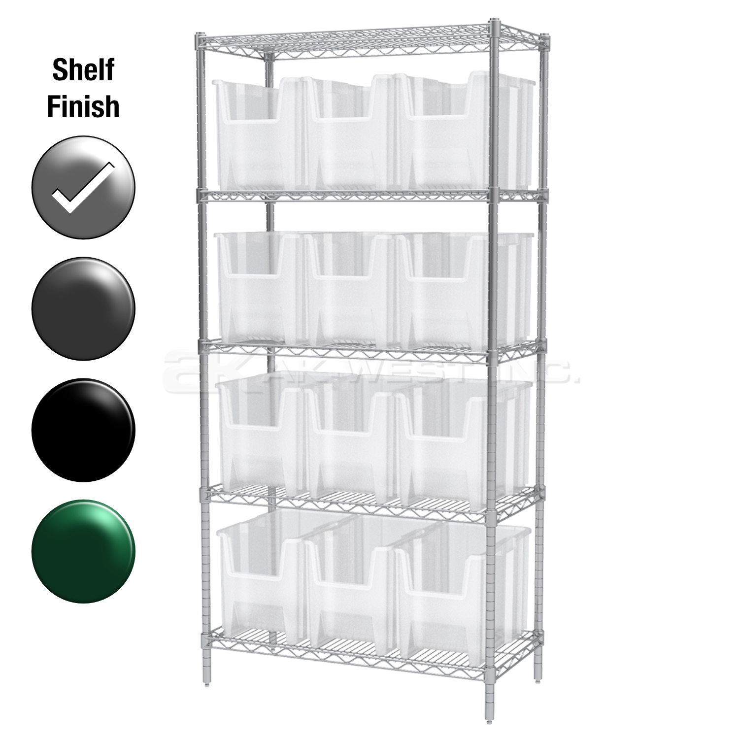 18"D x 36"W x 74"H Chrome Shelf w/ (5) Shelves and (12) 13014s