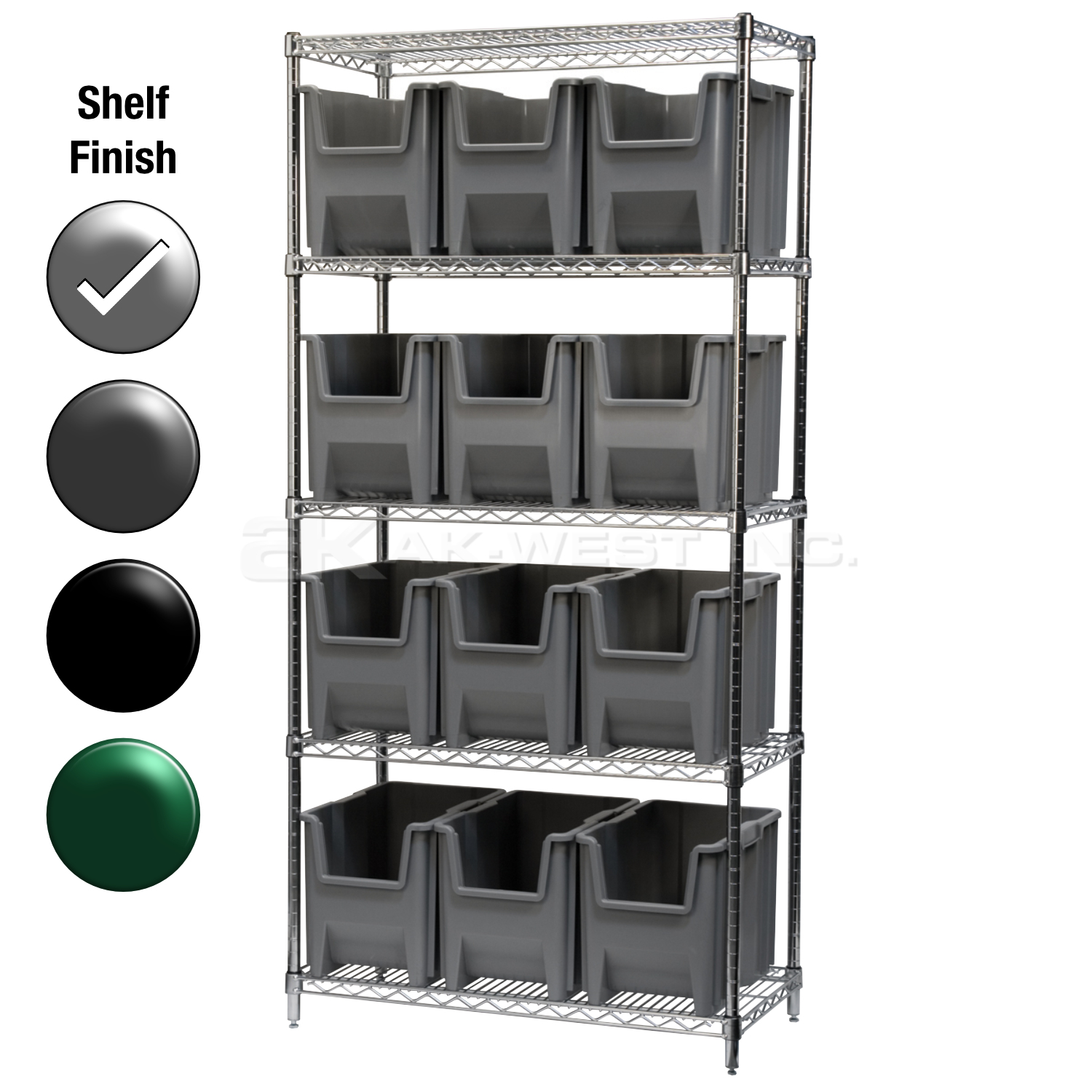 18"D x 36"W x 74"H Chrome Shelf w/ (5) Shelves and (12) 13014s