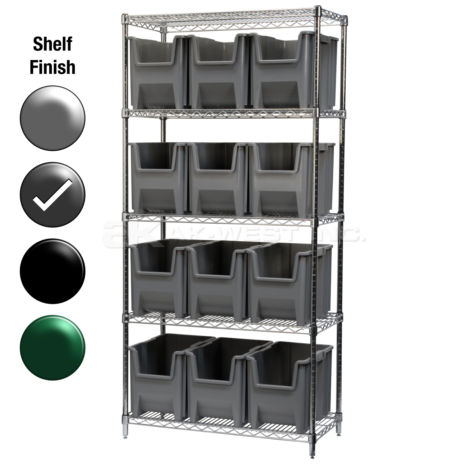18"D x 36"W x 74"H Grey Epoxy Shelf w/ (5) Shelves and (12) 13014s