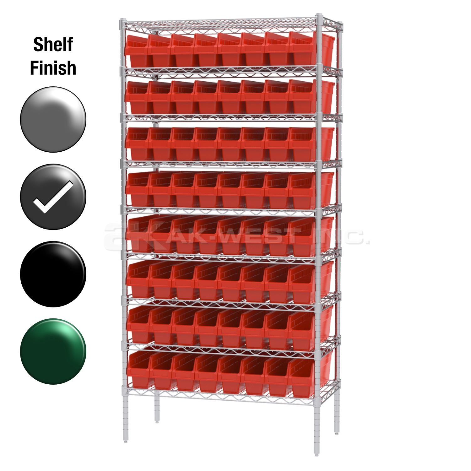 18"D x 36"W x 74"H Grey Epoxy Shelf w/ (9) Shelves and (64) 30048s