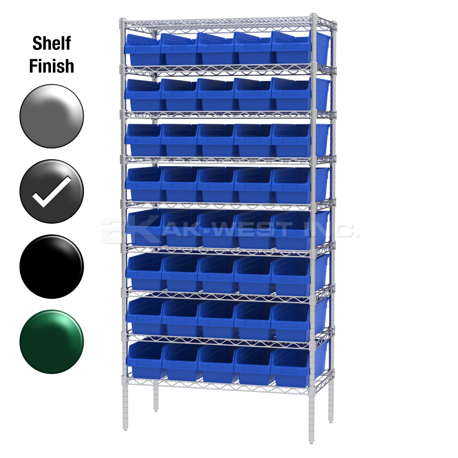 18"D x 36"W x 74"H Grey Epoxy Shelf w/ (9) Shelves and (40) 30098s