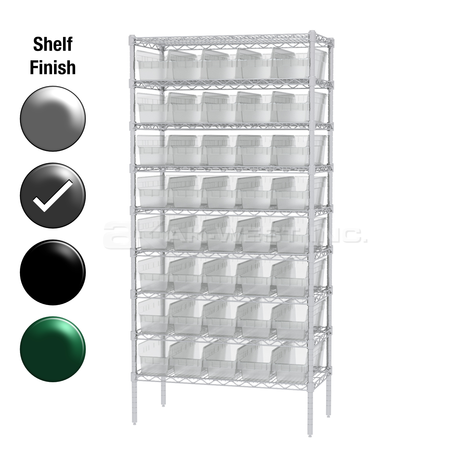 18"D x 36"W x 74"H Grey Epoxy Shelf w/ (9) Shelves and (40) 30098s