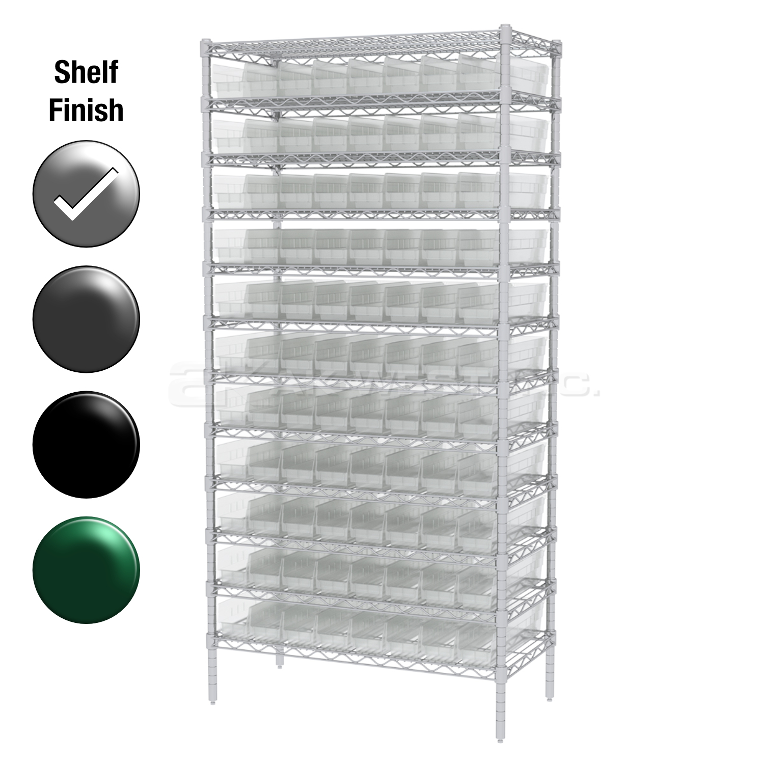 18"D x 36"W x 74"H Chrome Shelf w/ (12) Shelves and (88) 30128s