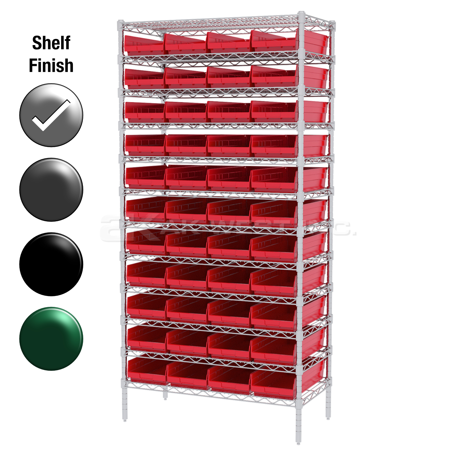 18"D x 36"W x 74"H Chrome Shelf w/ (12) Shelves and (44) 30158s