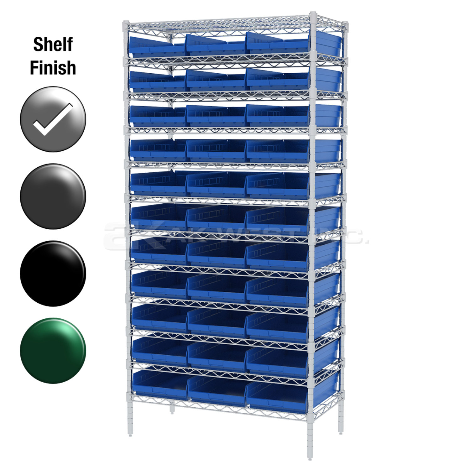 18"D x 36"W x 74"H Chrome Shelf w/ (12) Shelves and (33) 30178s