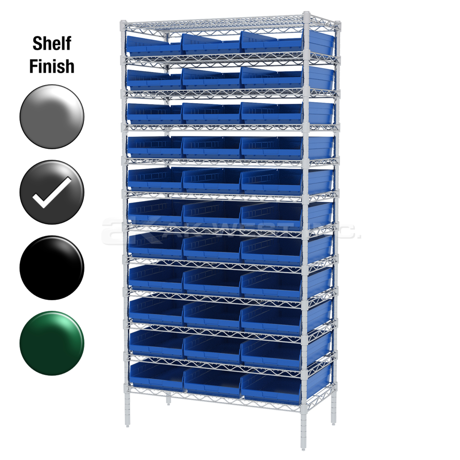 18"D x 36"W x 74"H Grey Epoxy Shelf w/ (12) Shelves and (33) 30178s