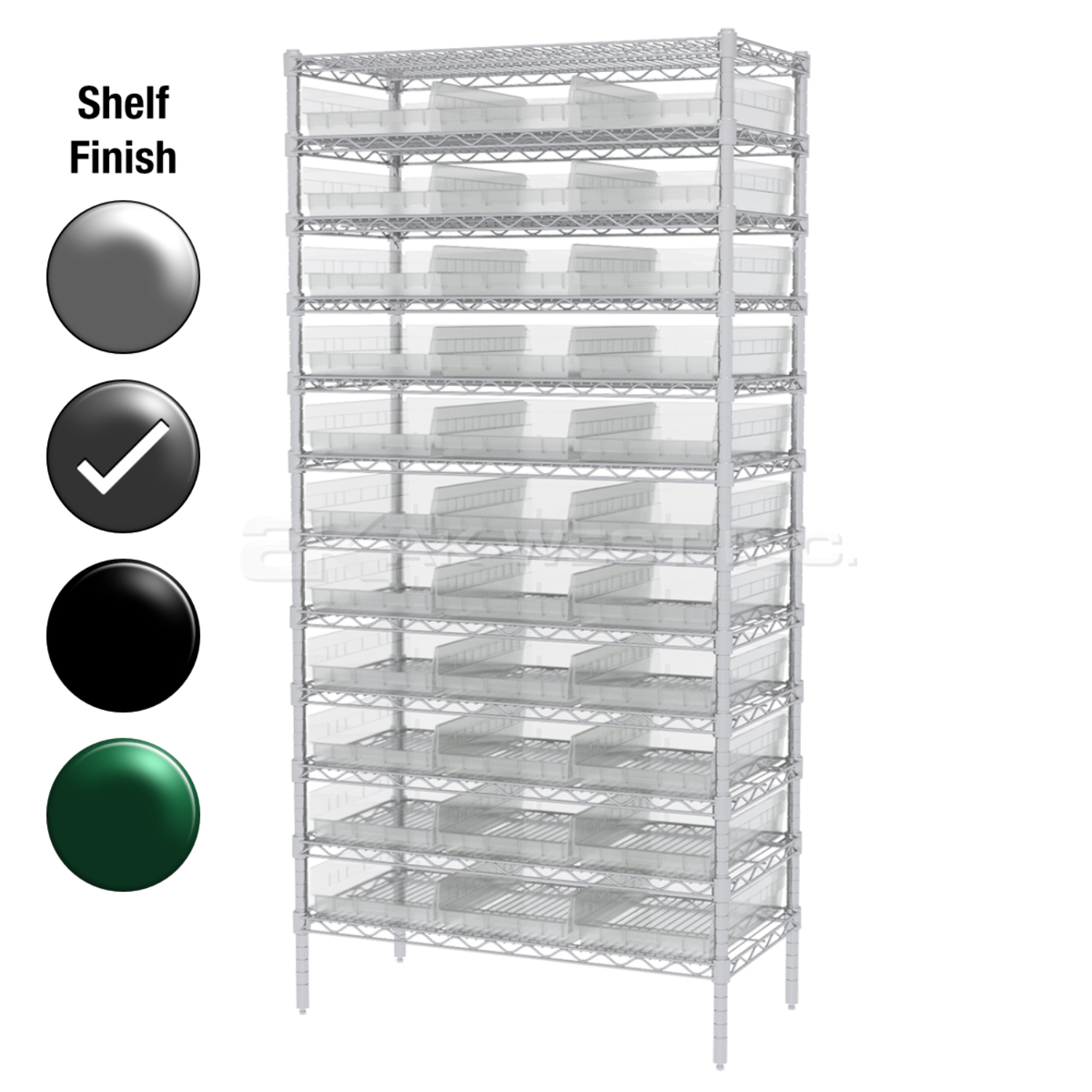 18"D x 36"W x 74"H Grey Epoxy Shelf w/ (12) Shelves and (33) 30178s