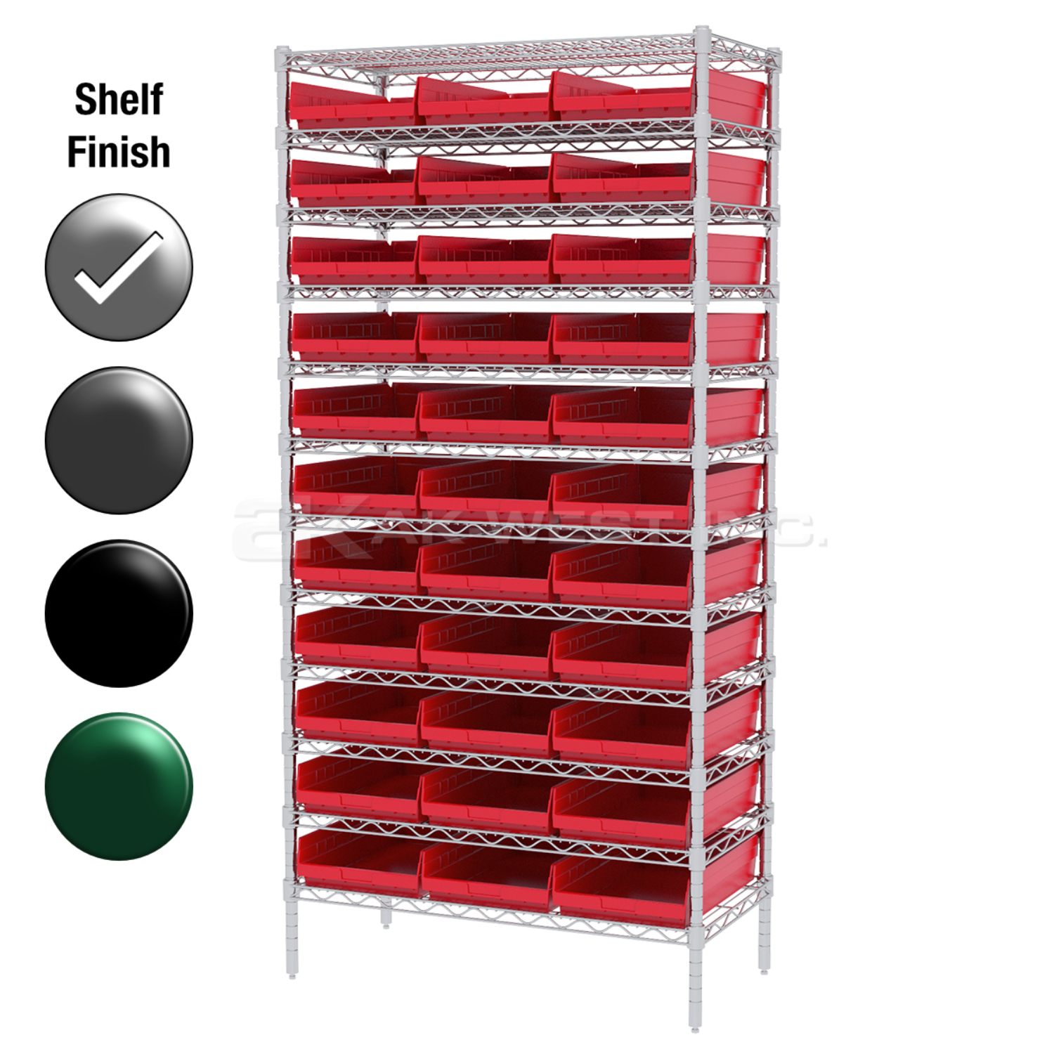 18"D x 36"W x 74"H Chrome Shelf w/ (12) Shelves and (33) 30178s