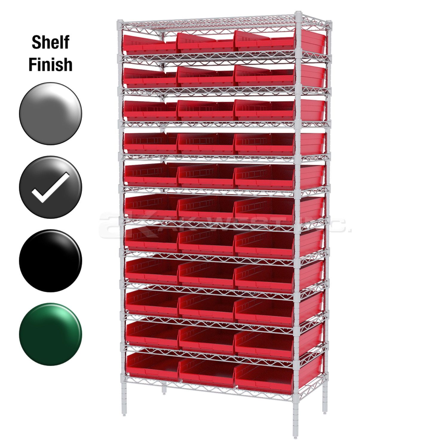 18"D x 36"W x 74"H Grey Epoxy Shelf w/ (12) Shelves and (33) 30178s