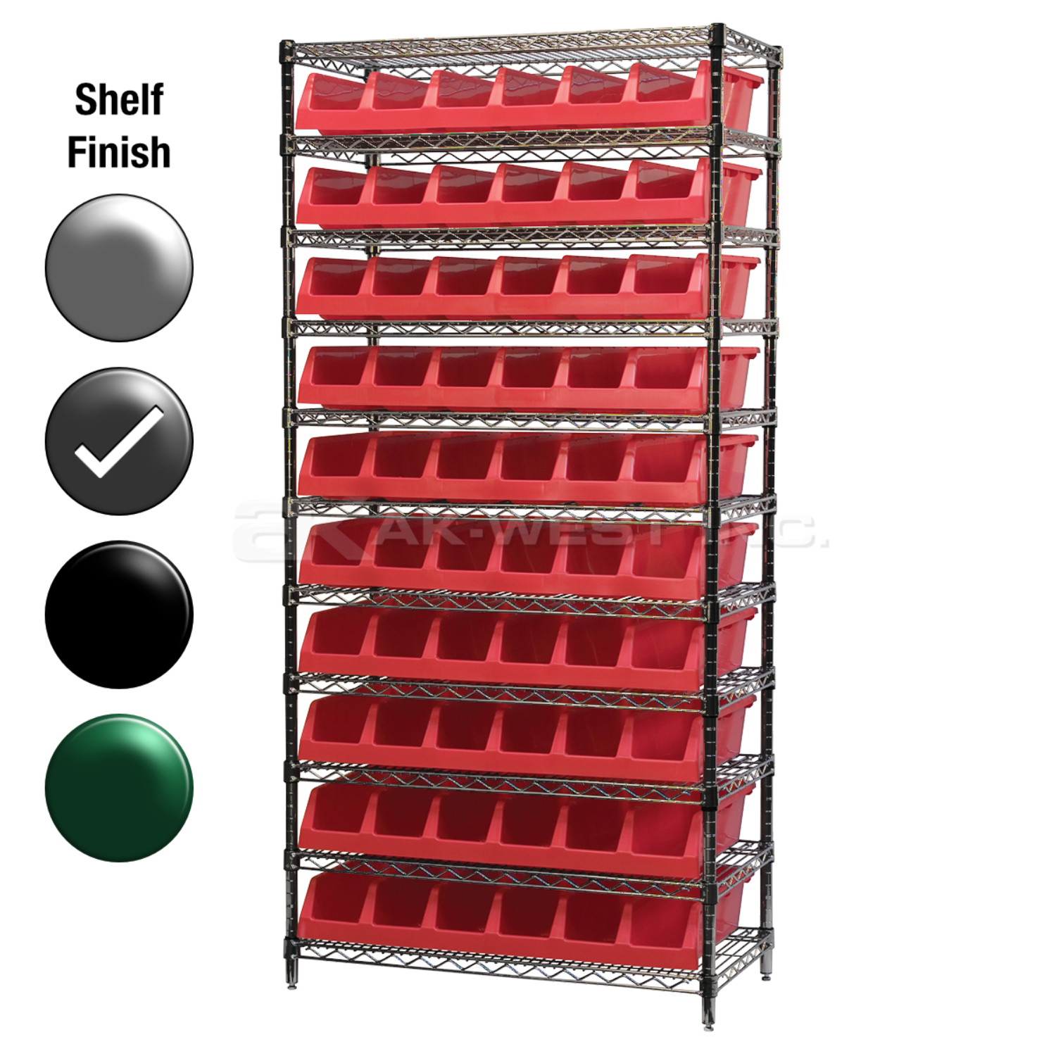 18"D x 36"W x 74"H Grey Epoxy Shelf w/ (11) Shelves and (10) 30318s