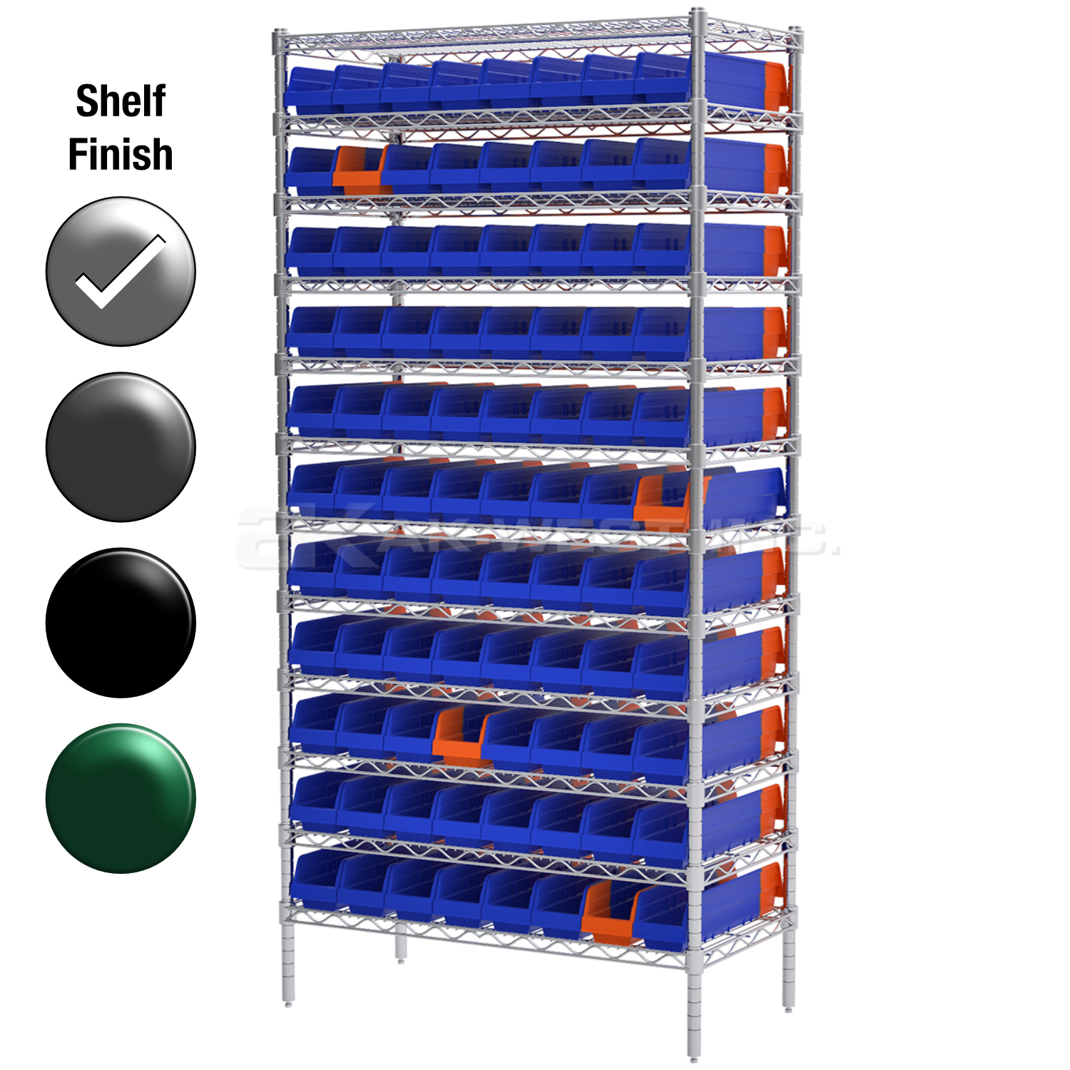 18"D x 36"W x 74"H Chrome Shelf w/ (12) Shelves and (88) 36448s
