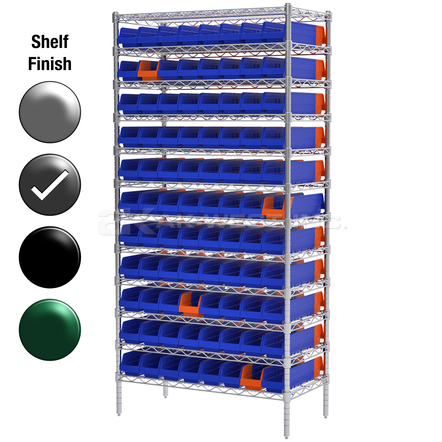 18"D x 36"W x 74"H Grey Epoxy Shelf w/ (12) Shelves and (88) 36448s