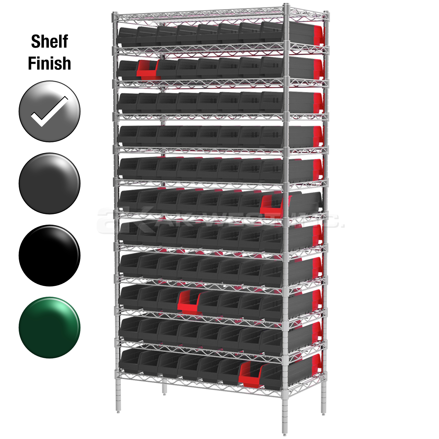 18"D x 36"W x 74"H Chrome Shelf w/ (12) Shelves and (88) 36448s
