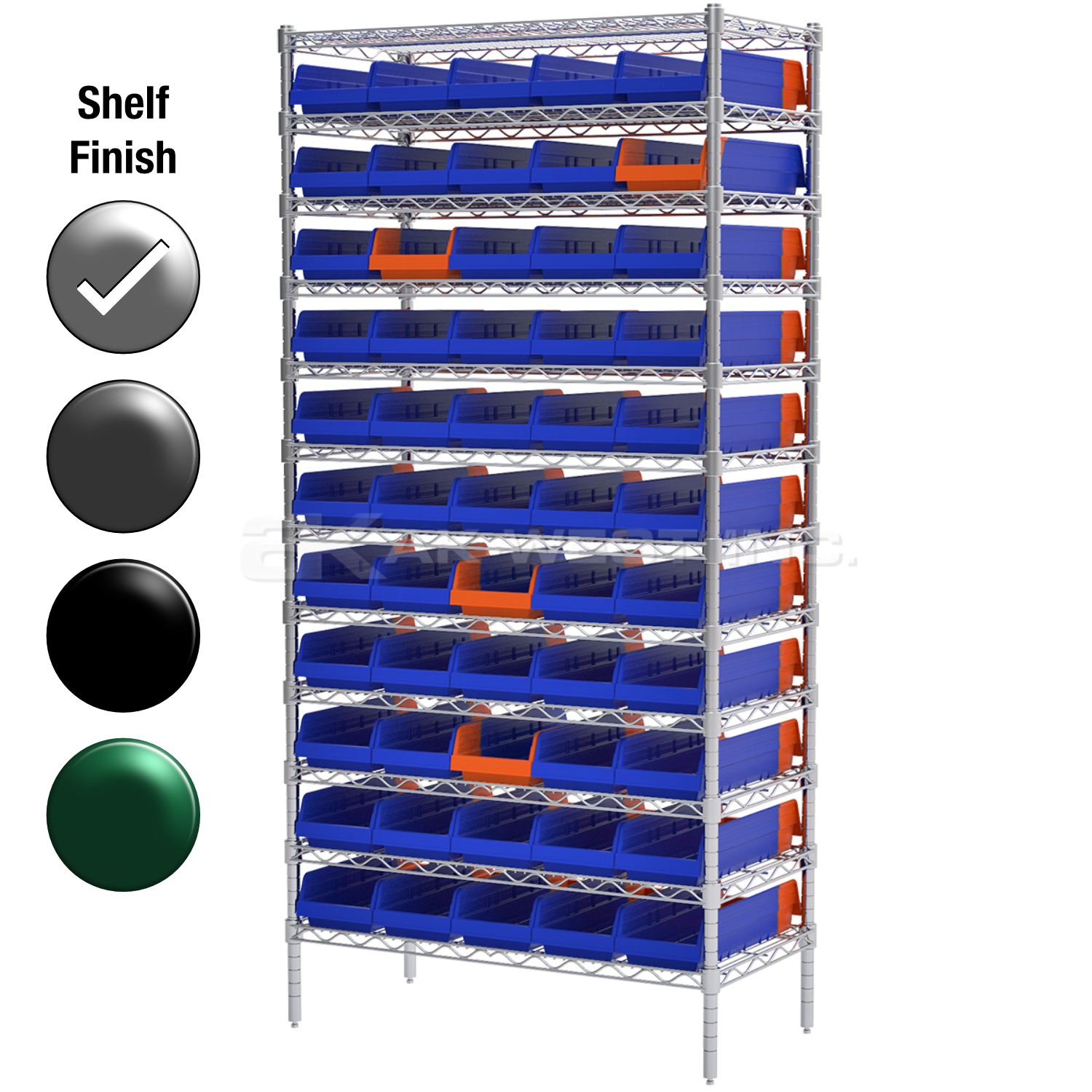 18"D x 36"W x 74"H Chrome Shelf w/ (12) Shelves and (55) 36468s