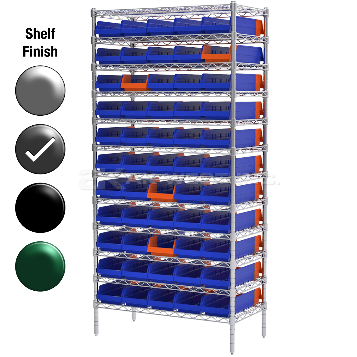 18"D x 36"W x 74"H Grey Epoxy Shelf w/ (12) Shelves and (55) 36468s