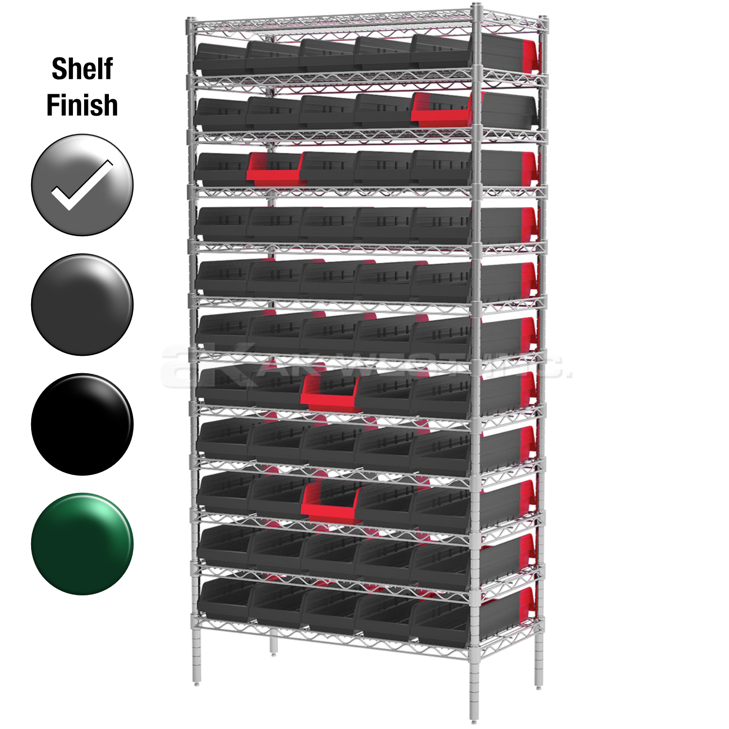 18"D x 36"W x 74"H Chrome Shelf w/ (12) Shelves and (55) 36468s