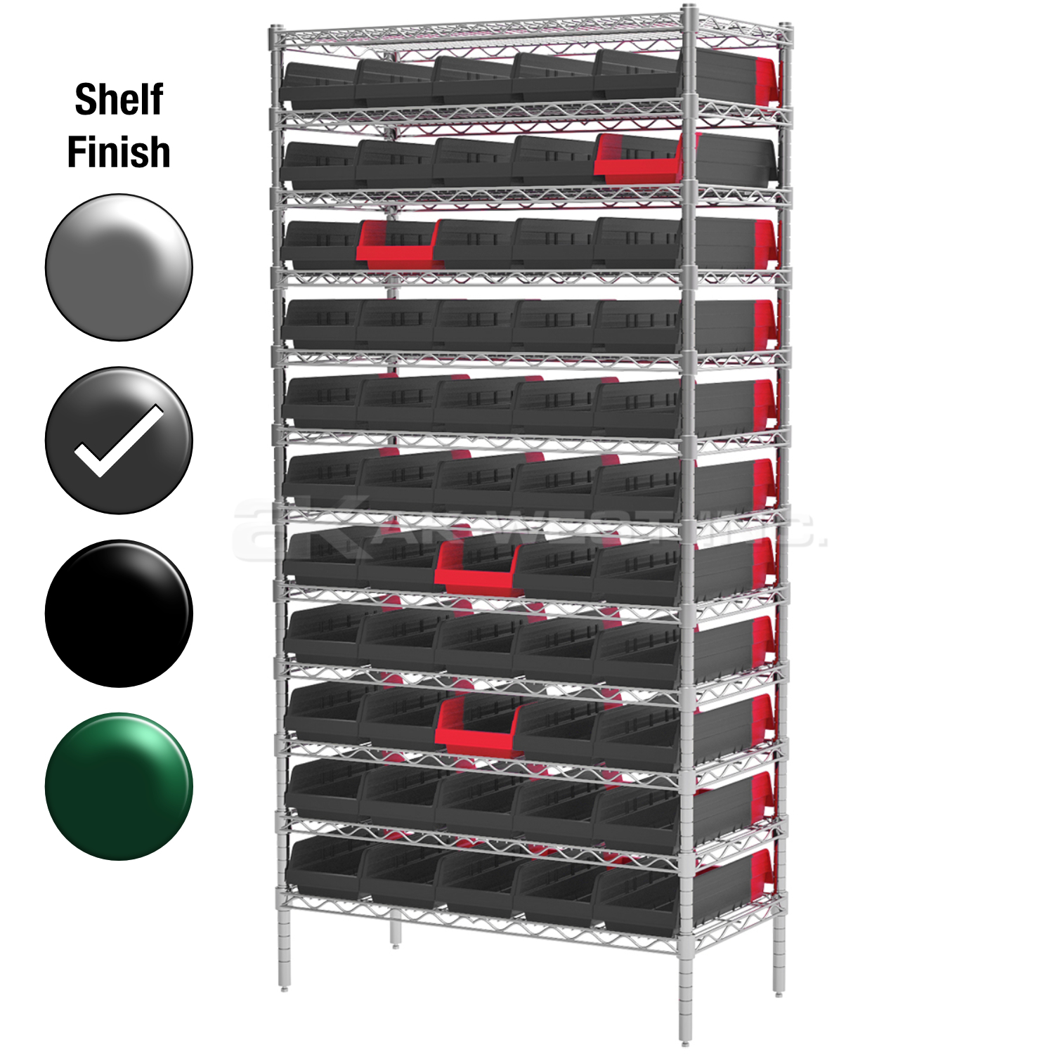 18"D x 36"W x 74"H Grey Epoxy Shelf w/ (12) Shelves and (55) 36468s