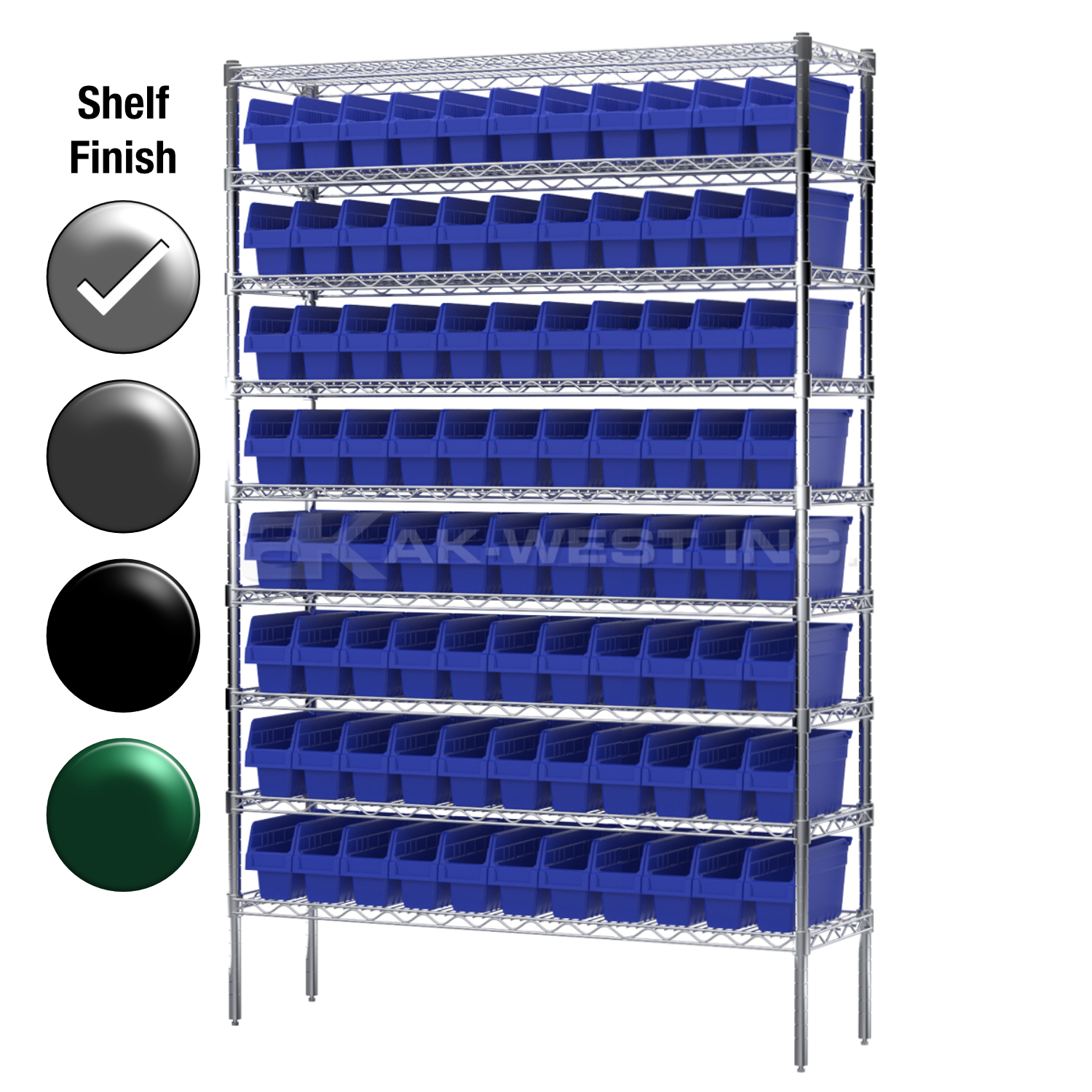 18"D x 48"W x 74"H Chrome Shelf w/ (9) Shelves and (88) 30048s