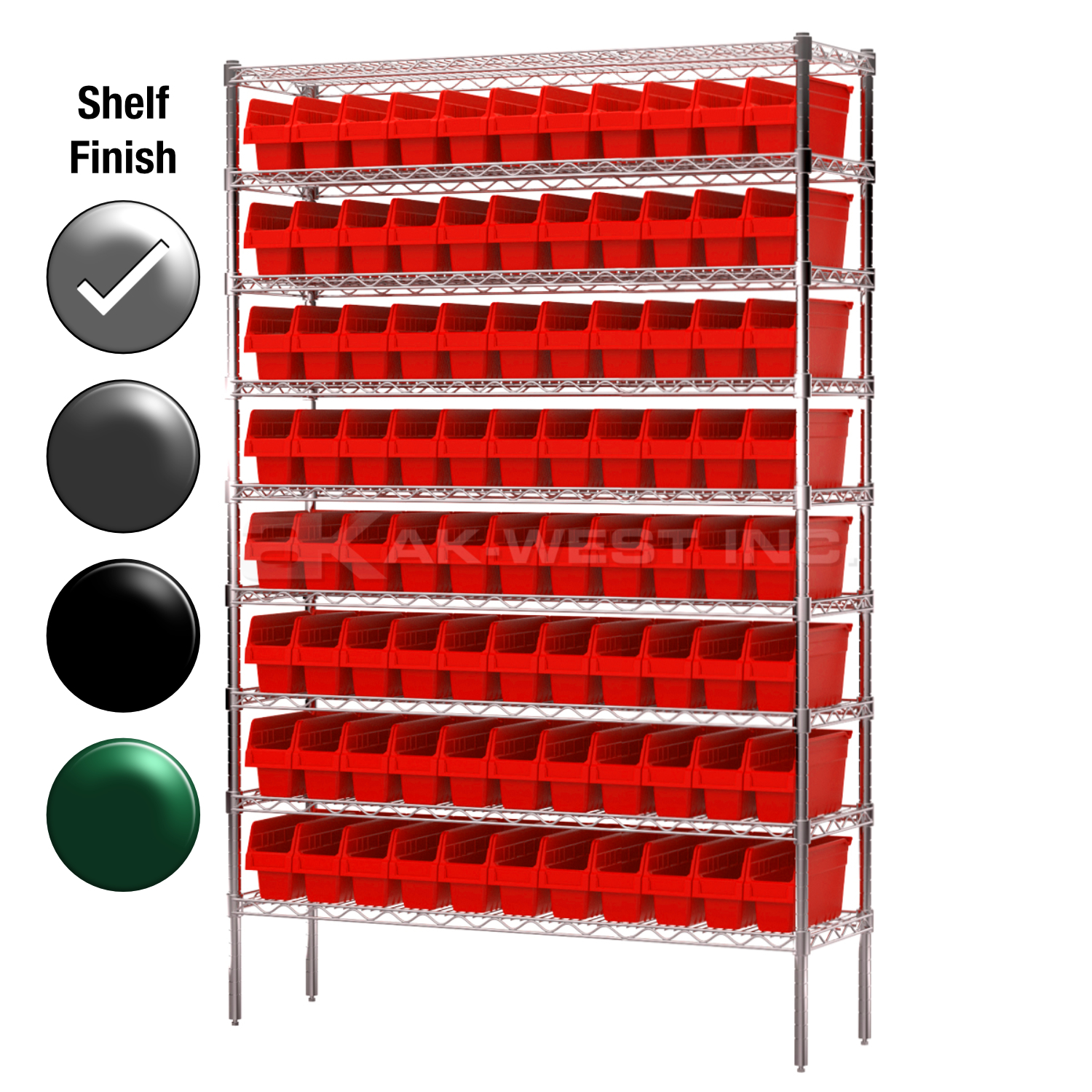 18"D x 48"W x 74"H Chrome Shelf w/ (9) Shelves and (88) 30048s