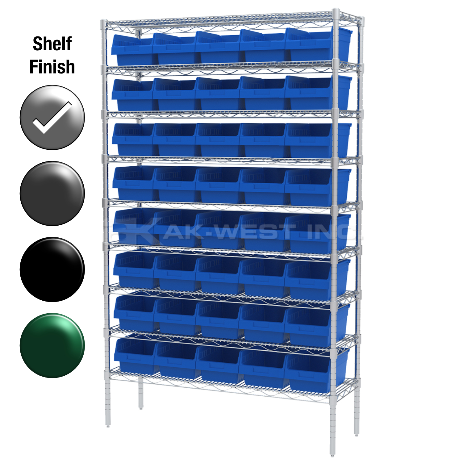 18"D x 48"W x 74"H Chrome Shelf w/ (9) Shelves and (40) 30088s
