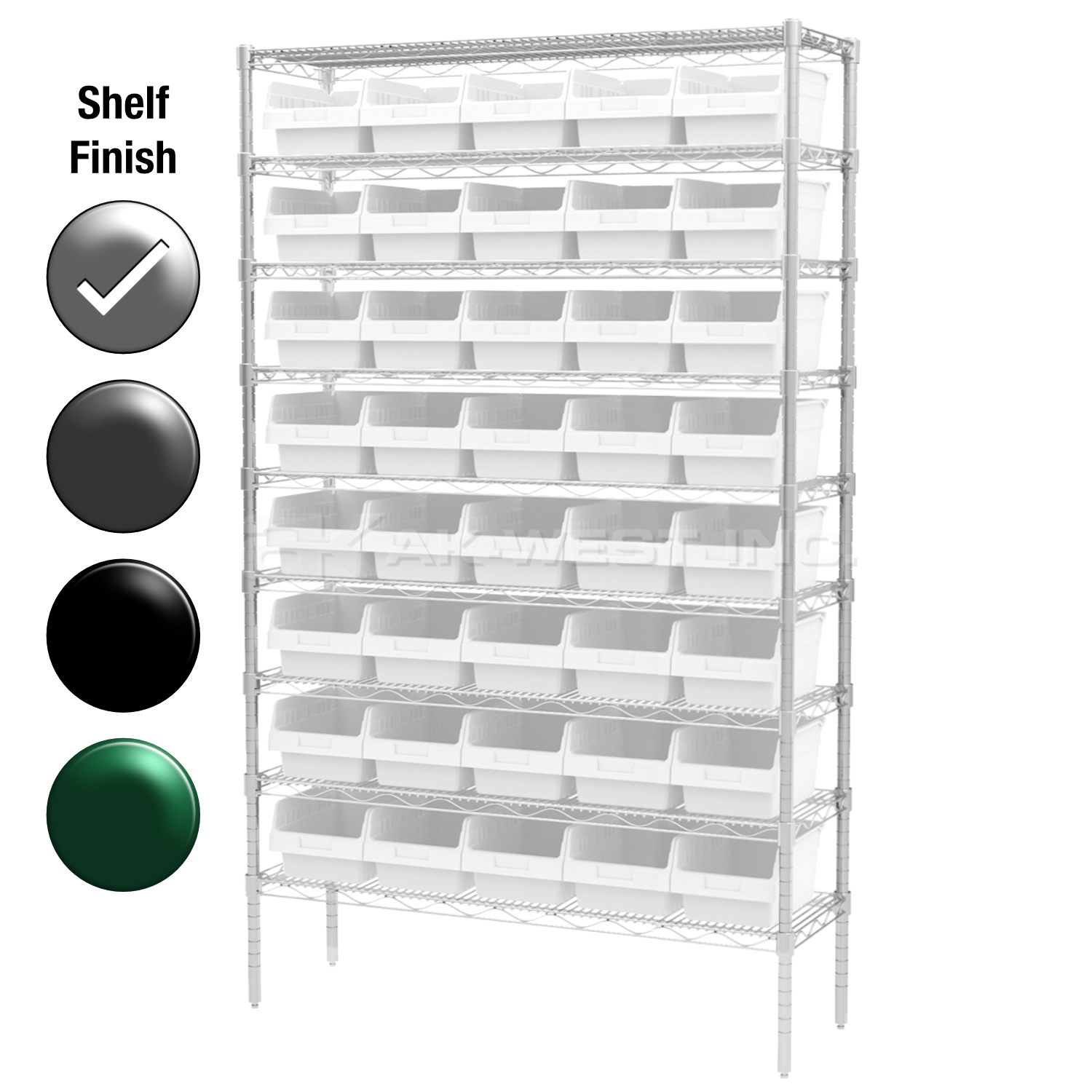 18"D x 48"W x 74"H Chrome Shelf w/ (9) Shelves and (40) 30088s