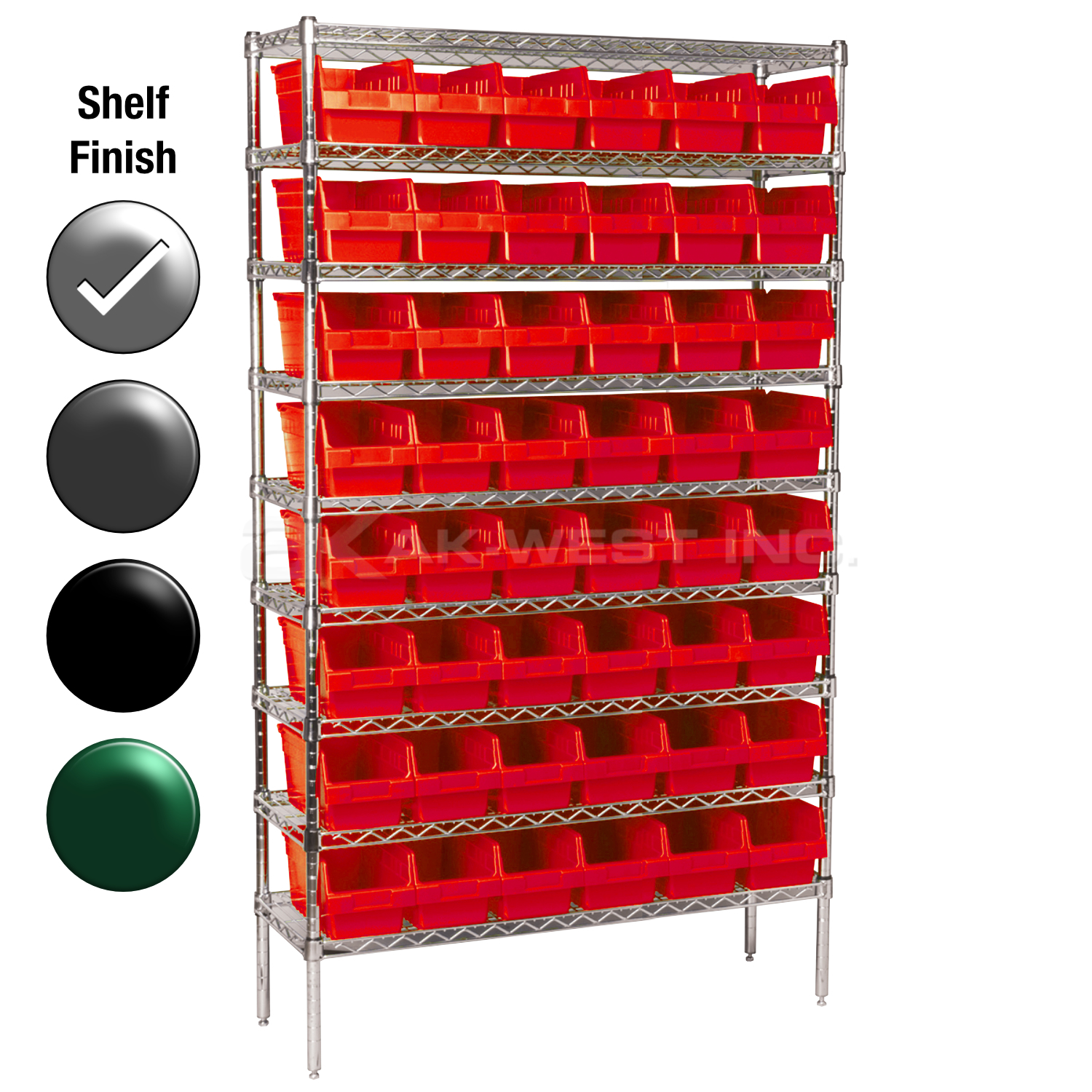 18"D x 48"W x 74"H Chrome Shelf w/ (9) Shelves and (48) 30098s