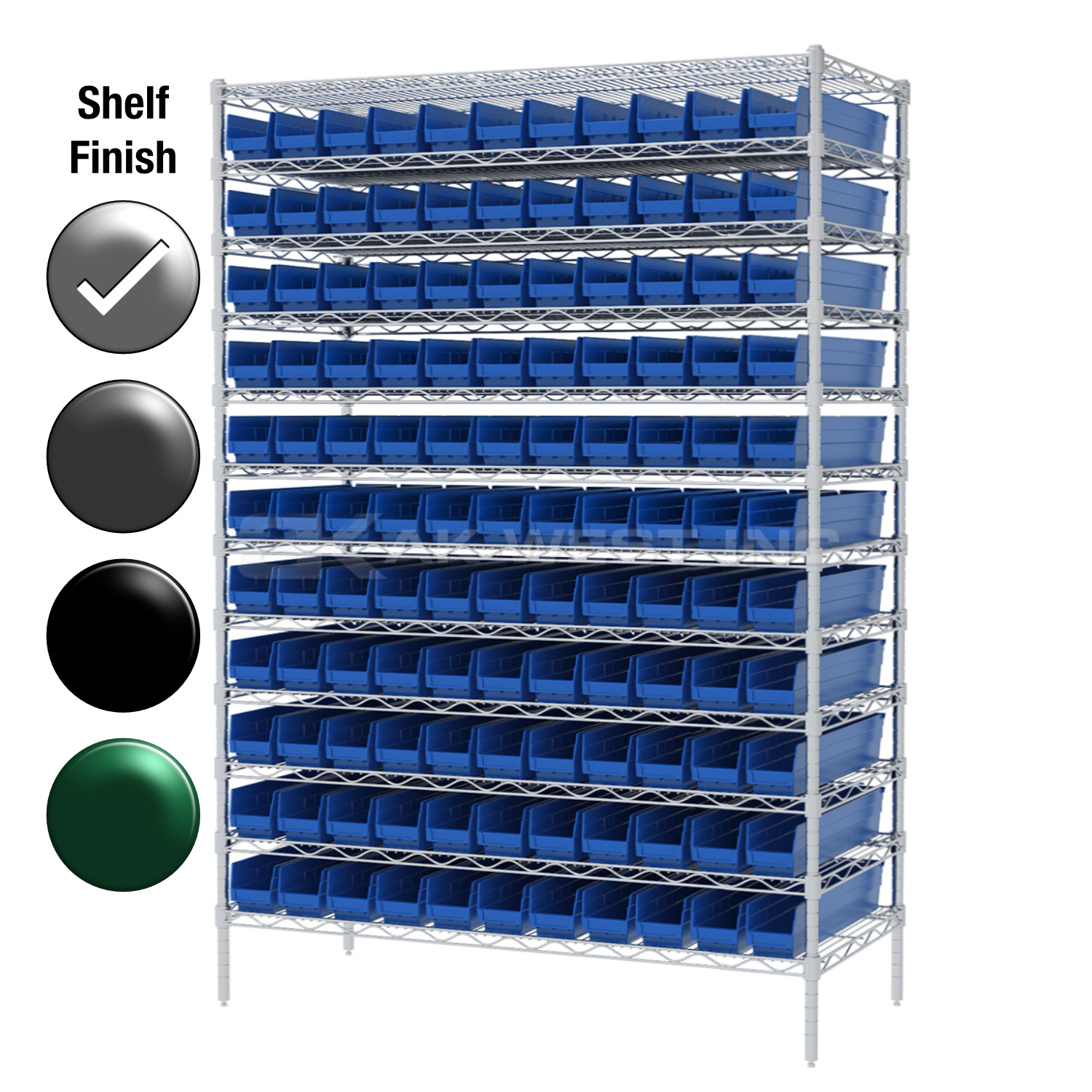 18"D x 48"W x 74"H Chrome Shelf w/ (12) Shelves and (121) 30128s
