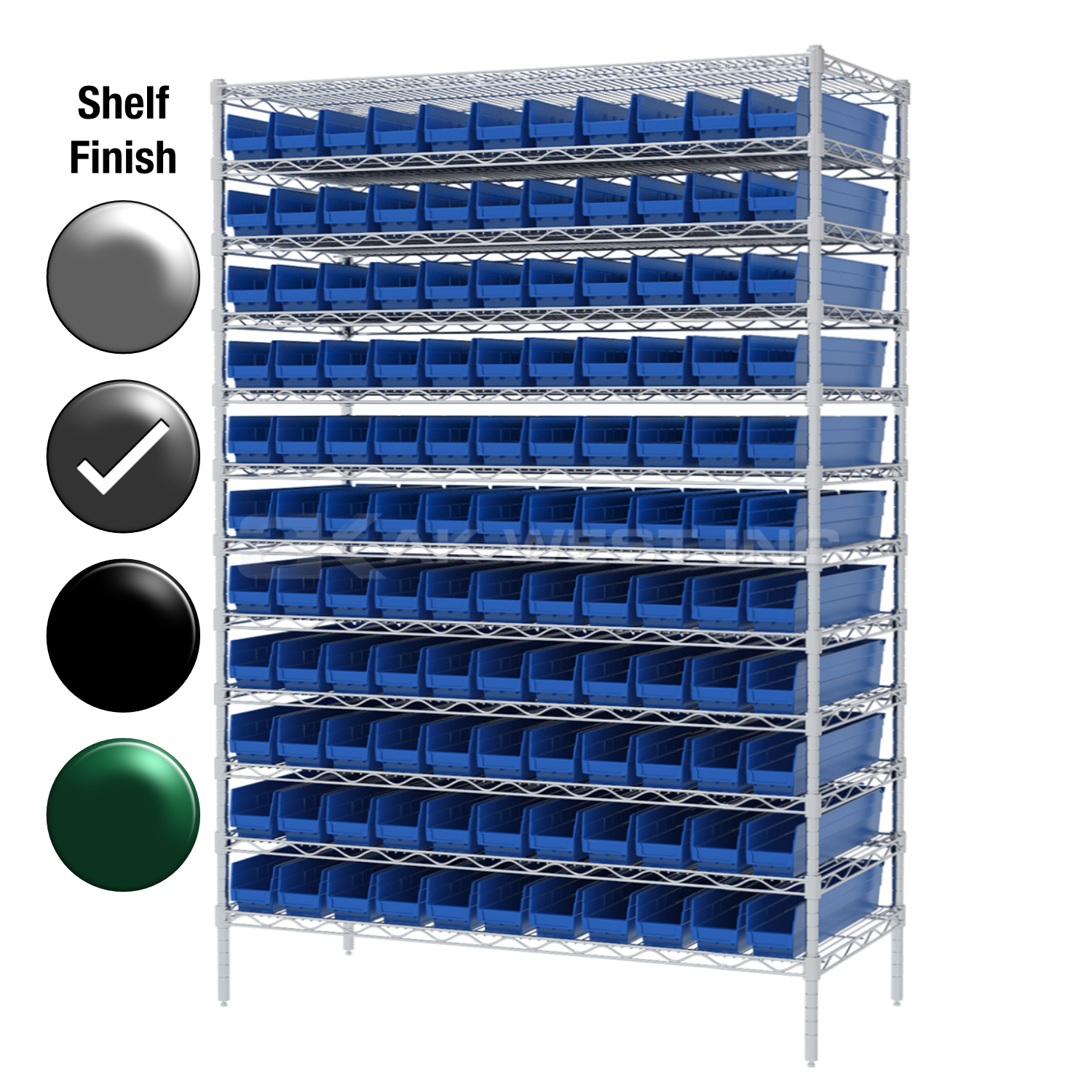 18"D x 48"W x 74"H Grey Epoxy Shelf w/ (12) Shelves and (121) 30128s
