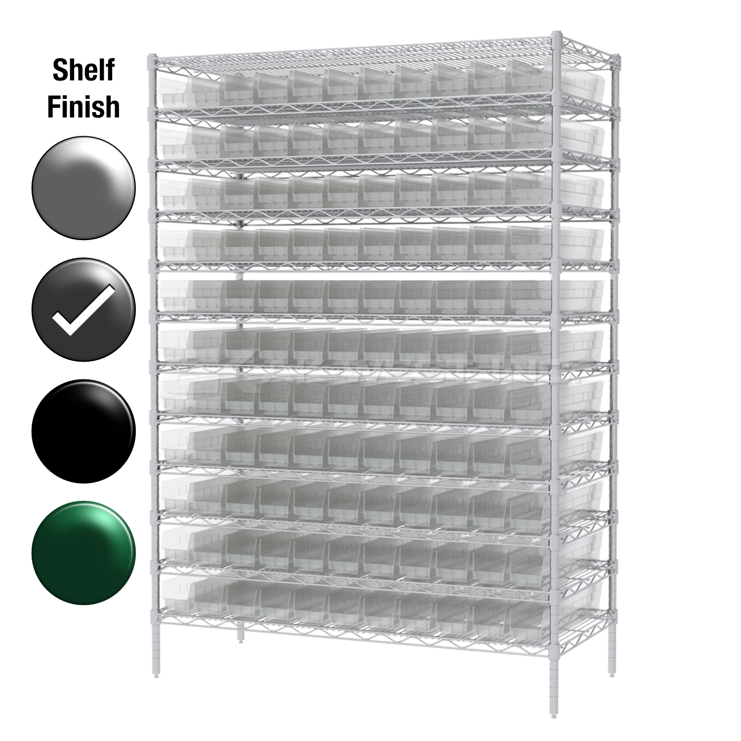 18"D x 48"W x 74"H Grey Epoxy Shelf w/ (12) Shelves and (121) 30128s