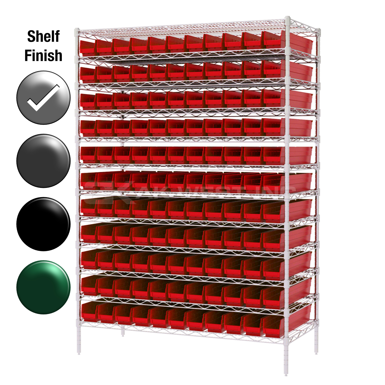 18"D x 48"W x 74"H Chrome Shelf w/ (12) Shelves and (121) 30128s