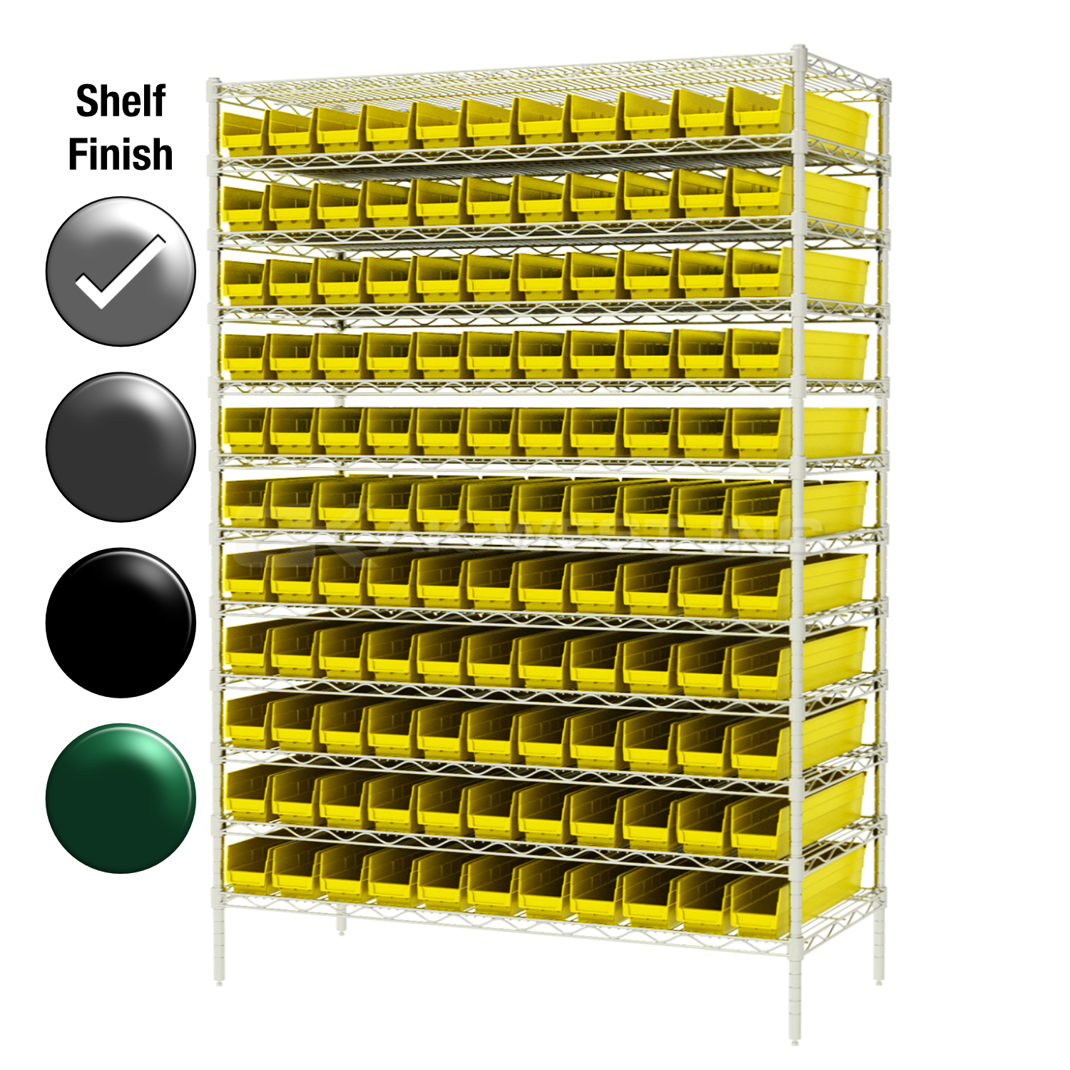 18"D x 48"W x 74"H Chrome Shelf w/ (12) Shelves and (121) 30128s