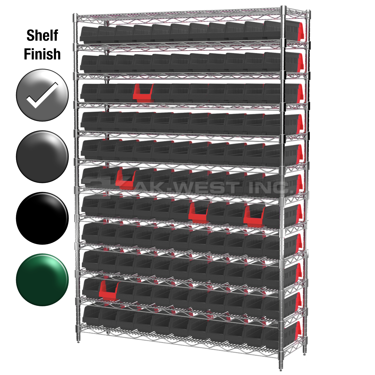18"D x 48"W x 74"H Chrome Shelf w/ (12) Shelves and (121) 36448s