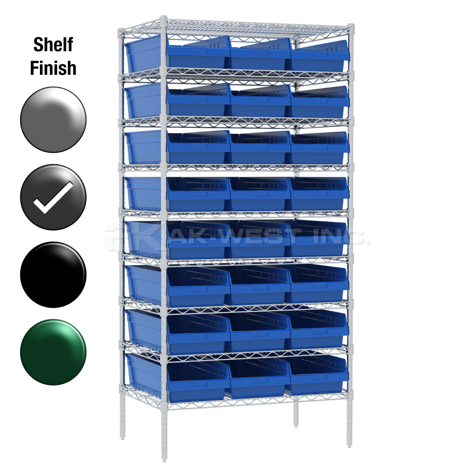 24"D x 36"W x 74"H Grey Epoxy Shelf w/ (9) Shelves and (24) 30014s