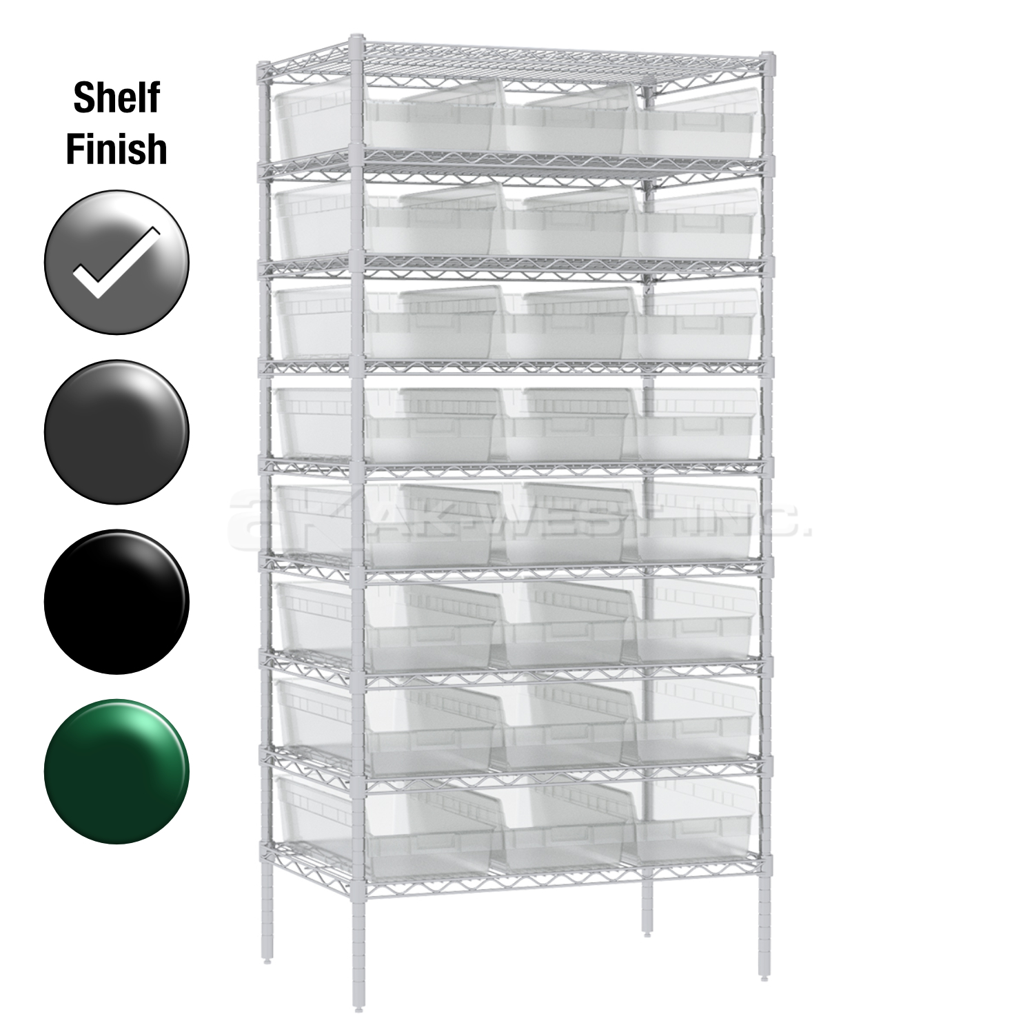 24"D x 36"W x 74"H Chrome Shelf w/ (9) Shelves and (24) 30014s