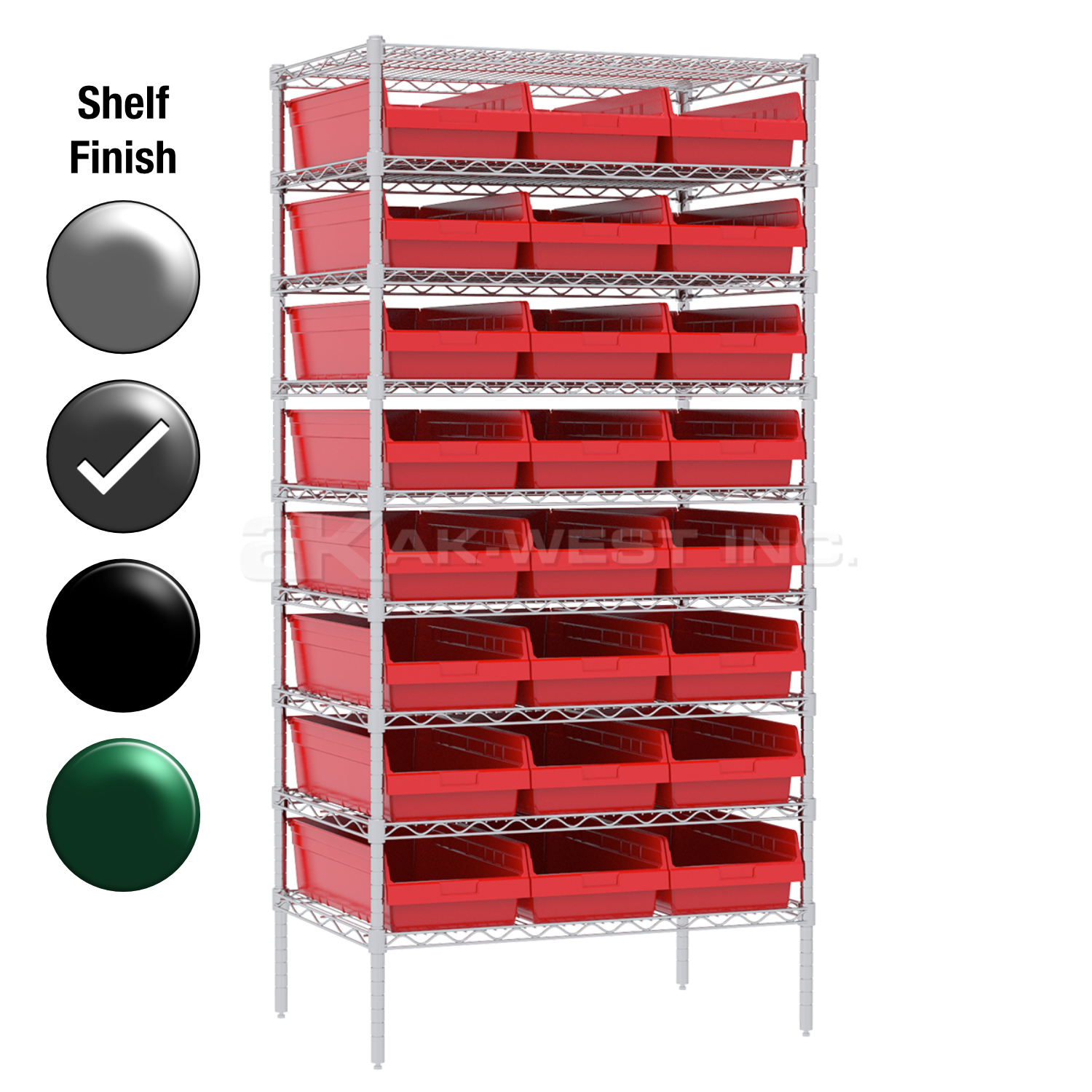 24"D x 36"W x 74"H Grey Epoxy Shelf w/ (9) Shelves and (24) 30014s