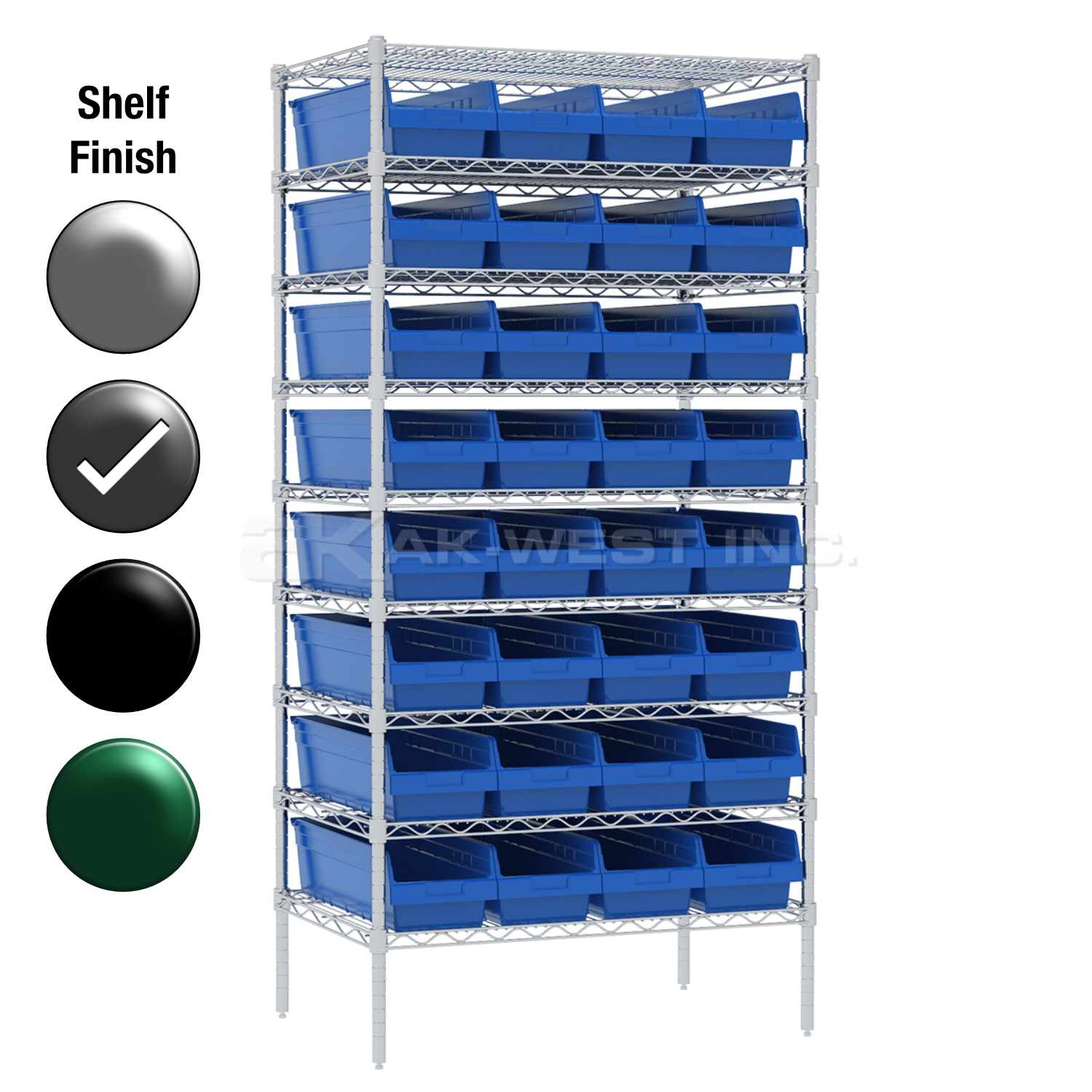 24"D x 36"W x 74"H Grey Epoxy Shelf w/ (9) Shelves and (32) 30084s