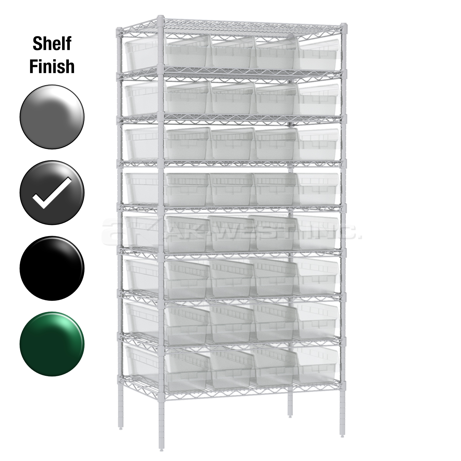 24"D x 36"W x 74"H Grey Epoxy Shelf w/ (9) Shelves and (32) 30084s