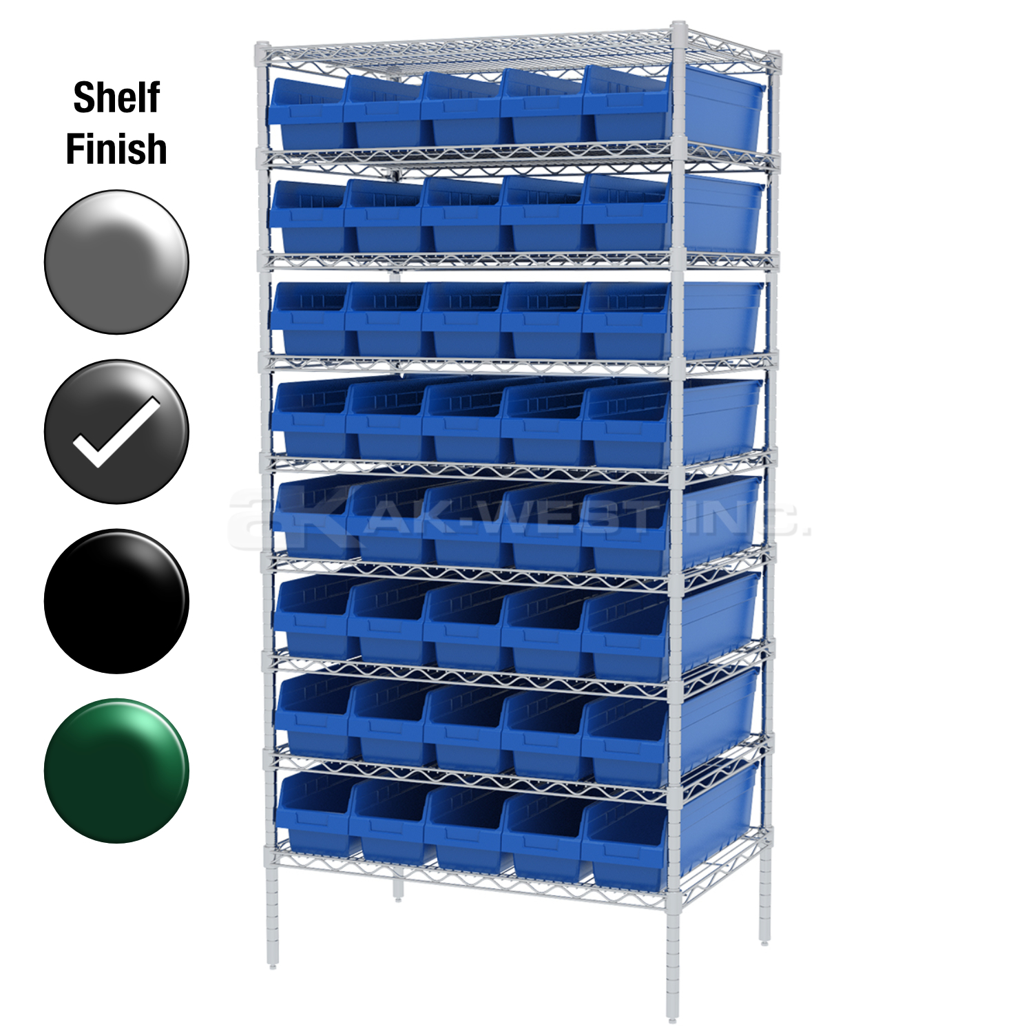 24"D x 36"W x 74"H Grey Epoxy Shelf w/ (9) Shelves and (40) 30094s